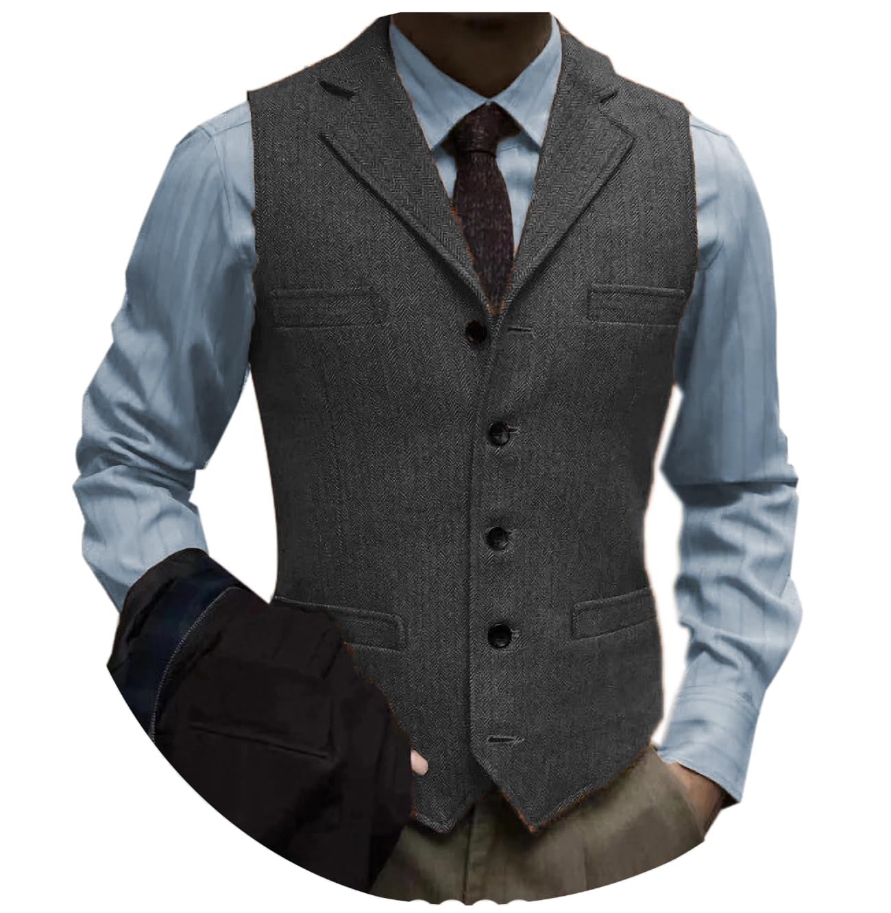Vintage Men's Tweed Suit Vest - Herringbone Wool Waistcoat for Groomsmen & Formal Occasions | Classic Prom, Wedding & Business Attire