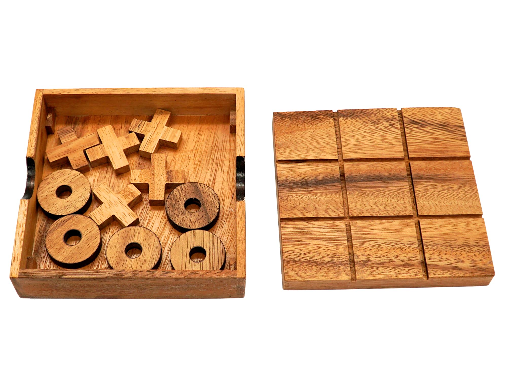 BSIRI Wooden Tic Tac Toe Game Set - Classic Strategy Board Game for Adults & Kids, Brain Teaser Puzzle for Family Game Night, Unique Gift Idea & Modern Coffee Table Decor (5.5 Inch) - Perfect for Living Room, Office or Travel Entertainment