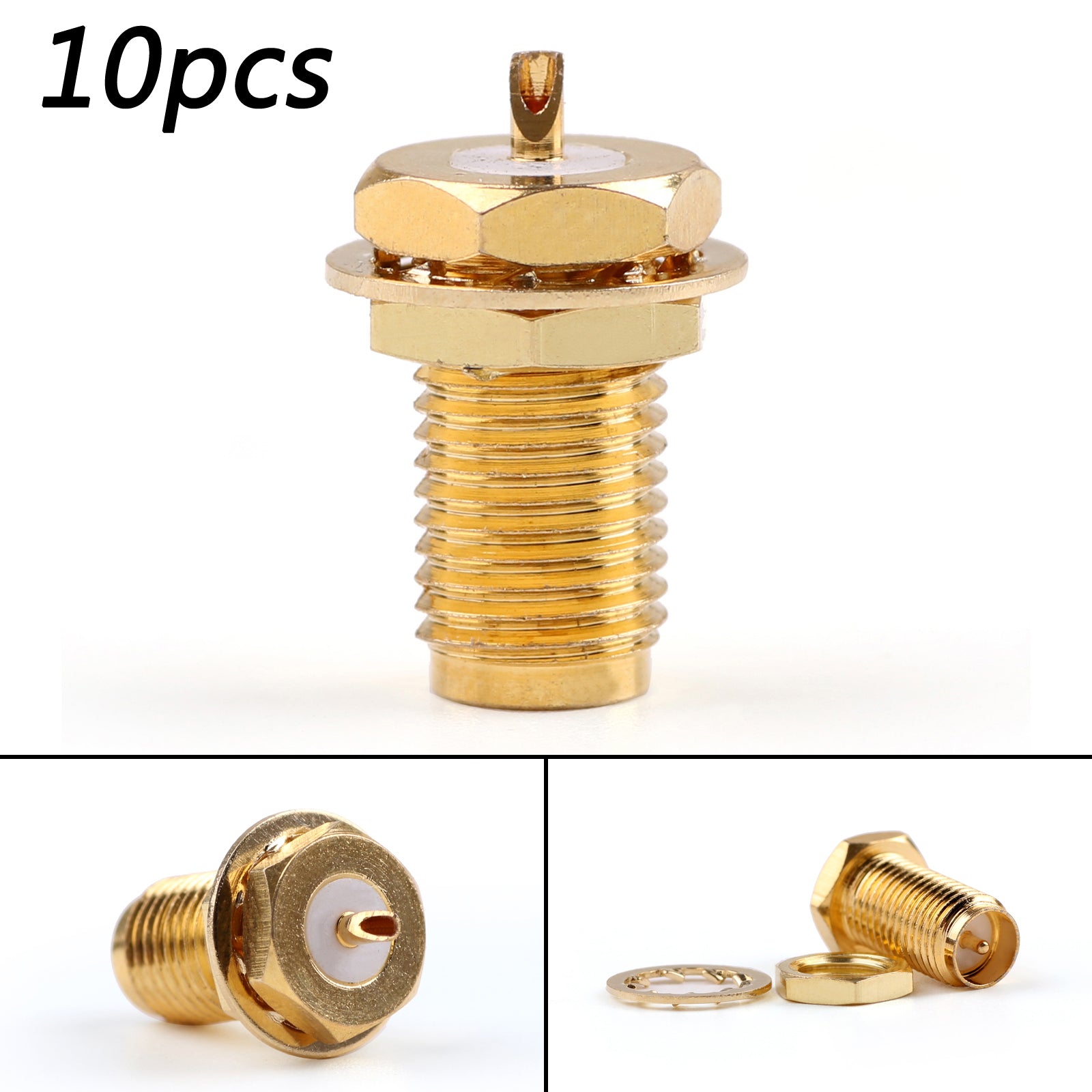 10 Pcs RP-SMA Female Bulkhead Connector - Straight Solder Panel Mount for Antenna, Router & RF Applications - Perfect for DIY Electronics, Ham Radio & Wireless Projects