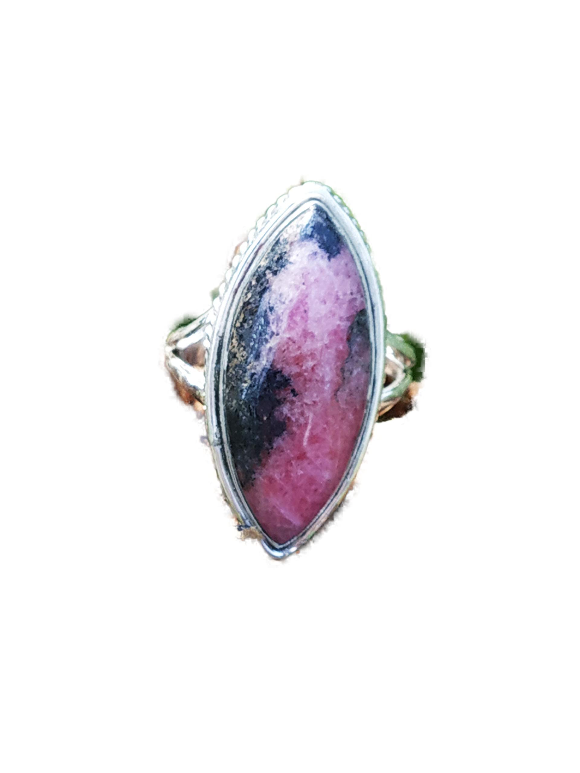Rhodonite Sterling Silver Ring for Women - Bohemian Statement Jewelry, Marquise Stone Promise Ring, Anniversary & Bridesmaid Gift for Her | Perfect for Hippie Style, Weddings & Special Occasions