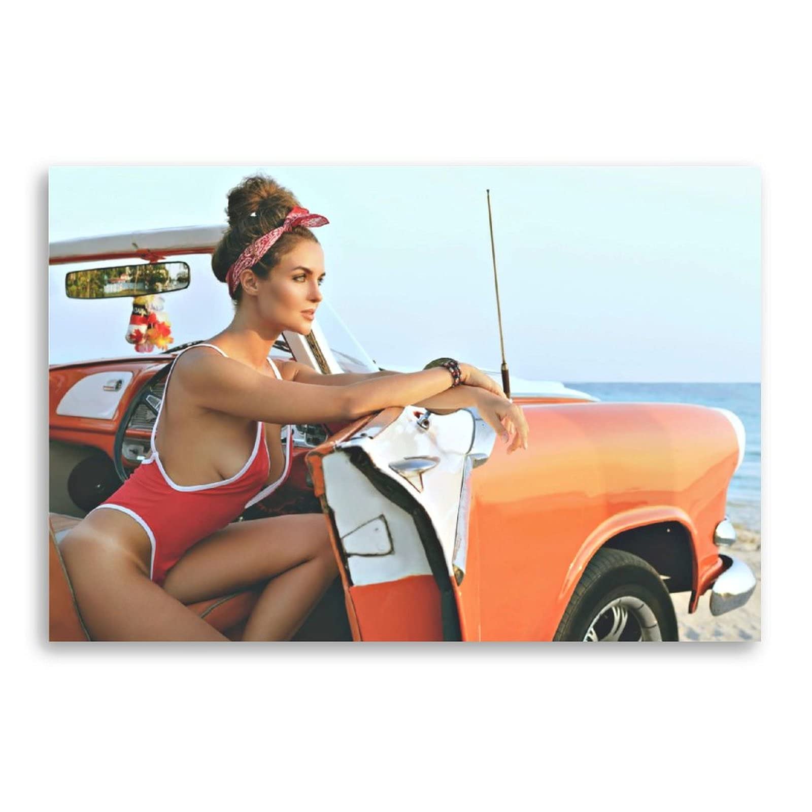 Vintage Car Girl Canvas Poster - 08x12inch (20x30cm) Unframed Wall Art for Bedroom, Office & Home Decor | Perfect Gift for Car Enthusiasts & Retro Lovers | Ideal for Living Room, Man Cave or Garage Decor