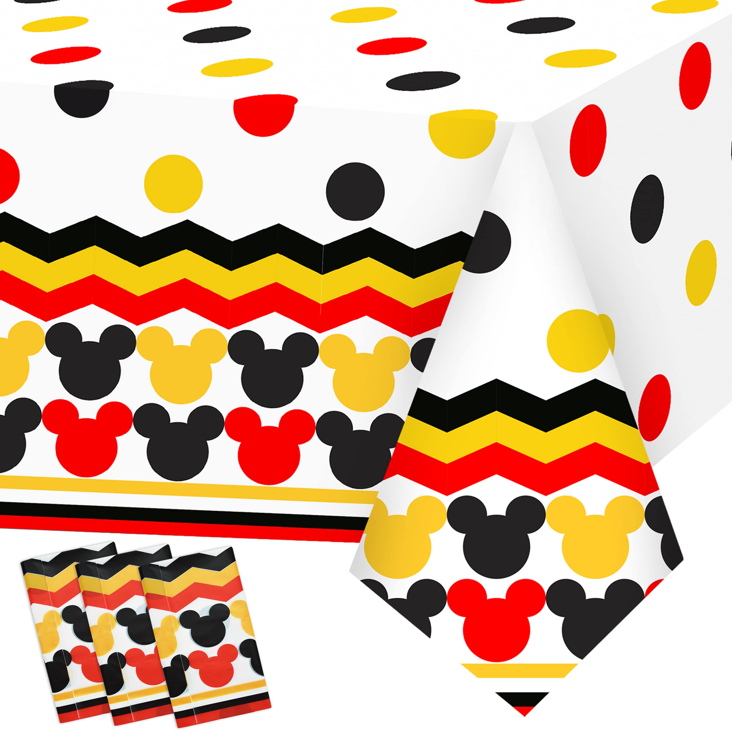 Erweicet 3-Piece Mouse Theme Party Tablecloth Set - Disposable Polka Dot Plastic Table Covers for Kids Birthday, Baby Shower Decorations (Rectangle, Mouse Head Design) - Perfect for Birthday Parties, Baby Showers, and Themed Events
