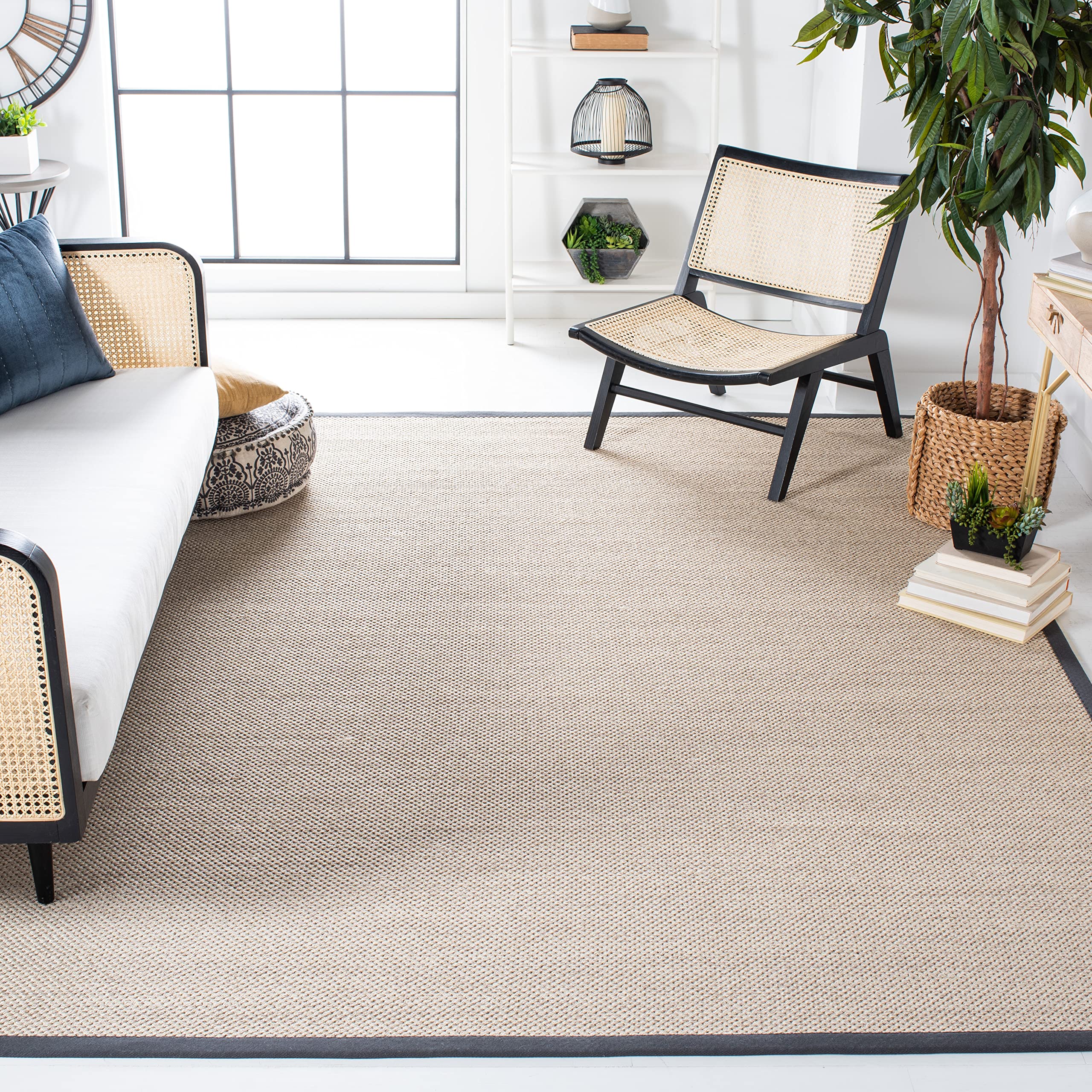 SAFAVIEH Natural Fiber Collection 6'x6' Square Marble & Dark Grey NF143D Border Sisal Area Rug - Perfect for Living Room, Bedroom & Office Decor