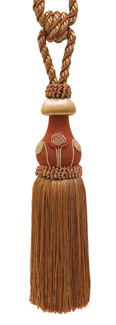Decorative Rust Gold Curtain Tiebacks - 12 inch Tassel, 32 inch Spread, 7/16 inch Cord - Baroque Style Drapery Holdbacks (Cinnamon Toast) - Perfect for Living Room, Bedroom, and Window Treatments