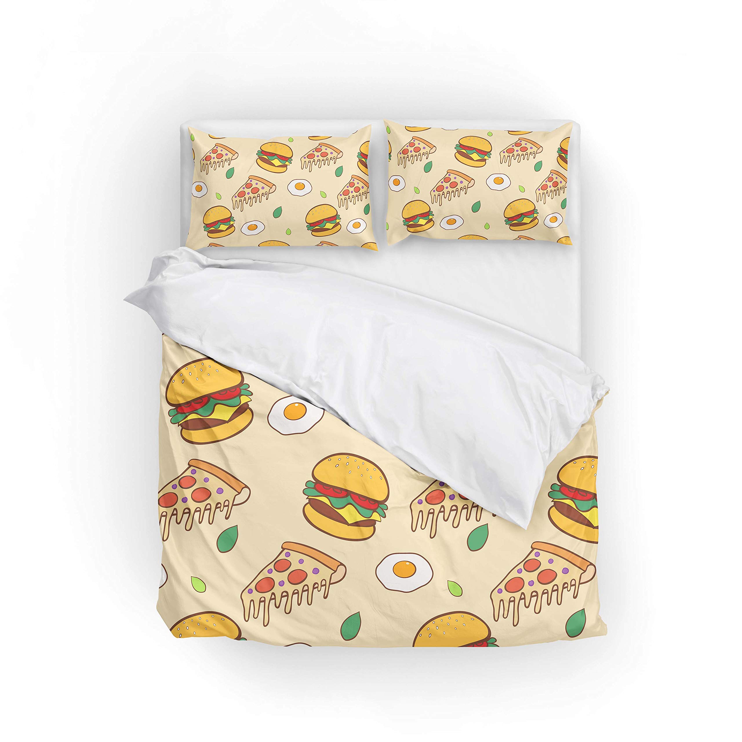 Hamburger Pizza Duvet Cover Queen Set - Soft Microfiber for Bedroom Decor