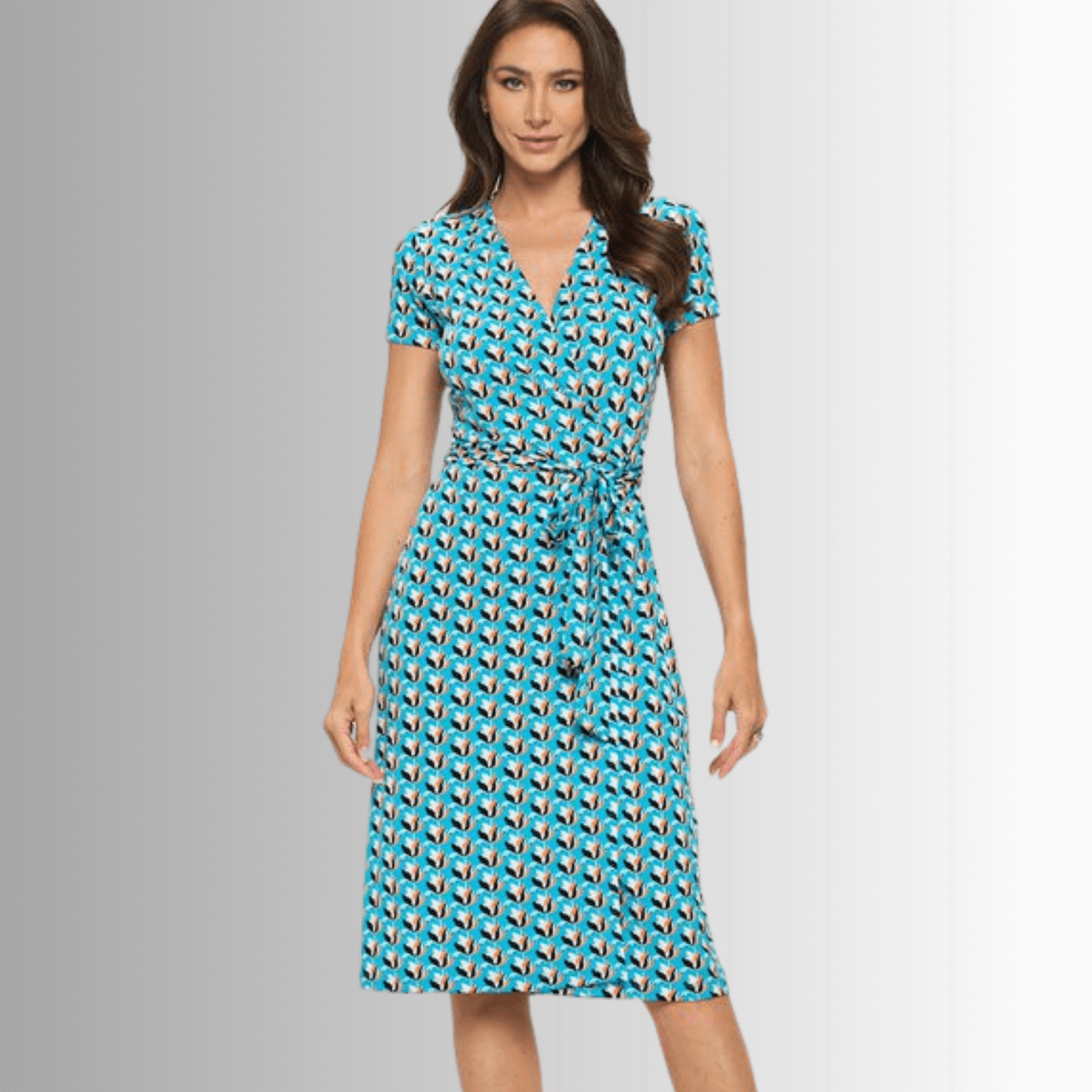 Elegant Tulip Print Wrap Dress - Made in USA | Flattering Fit for Women | Perfect for Office, Date Night & Special Occasions
