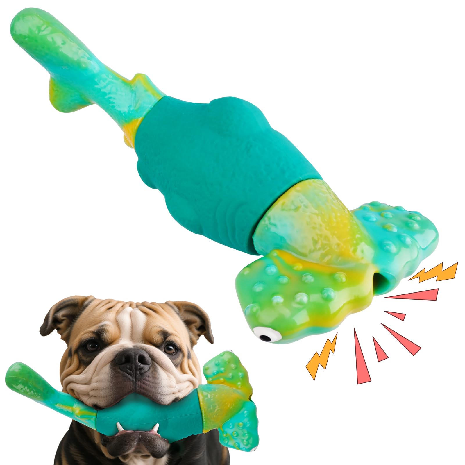 Durable Indestructible Dog Chew Toys for Aggressive Chewers - Tough Interactive Squeaky Toys for Large & Medium Breed Dogs - Green - Perfect for Playtime, Training & Anxiety Relief