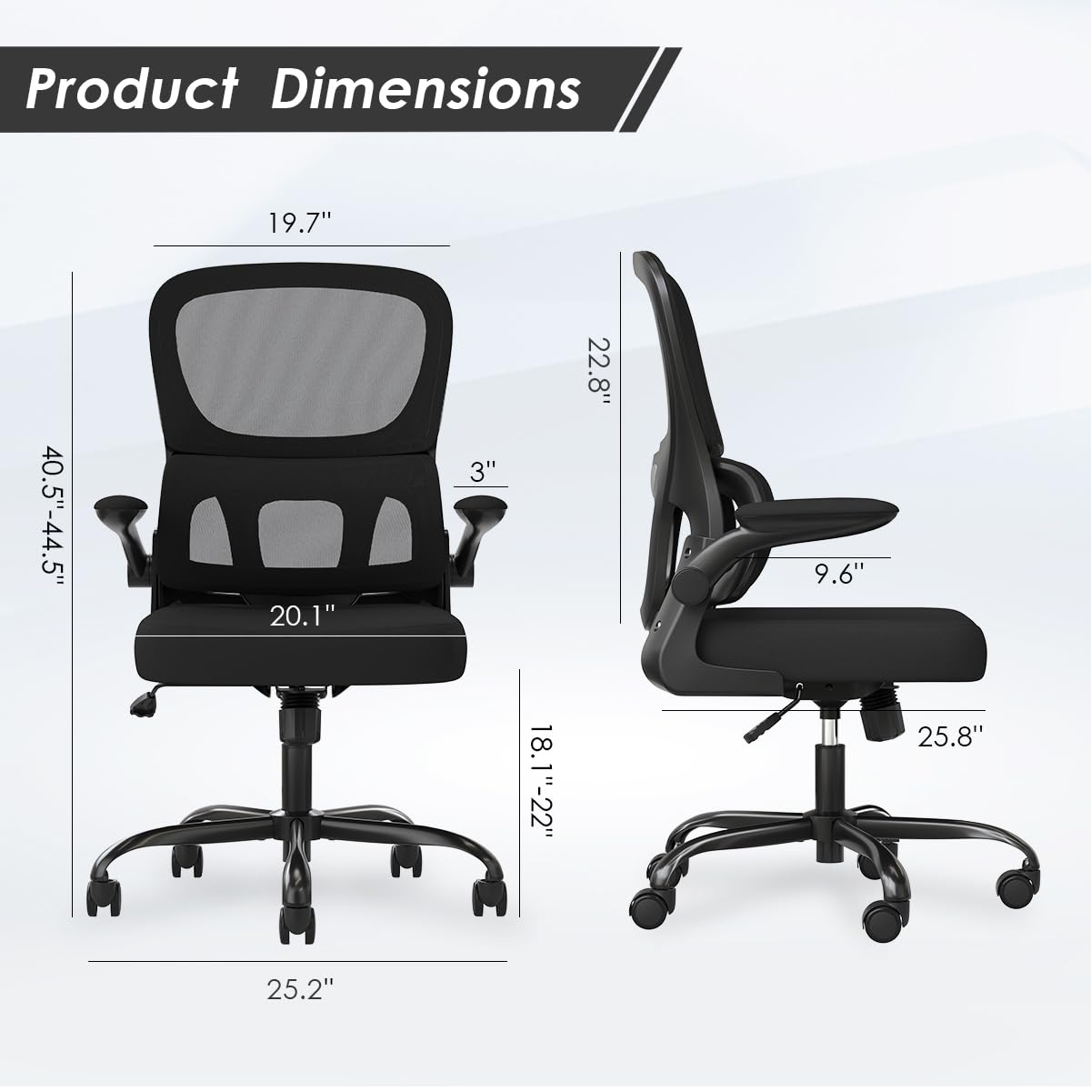 Soohow Ergonomic Home Office Chair - Adjustable Mesh Desk Chair with Lumbar Support & Flip-Up Armrests, Rolling Wheels for Comfortable Computer Work - Perfect for Small Spaces, Gaming & Remote Work (Black)