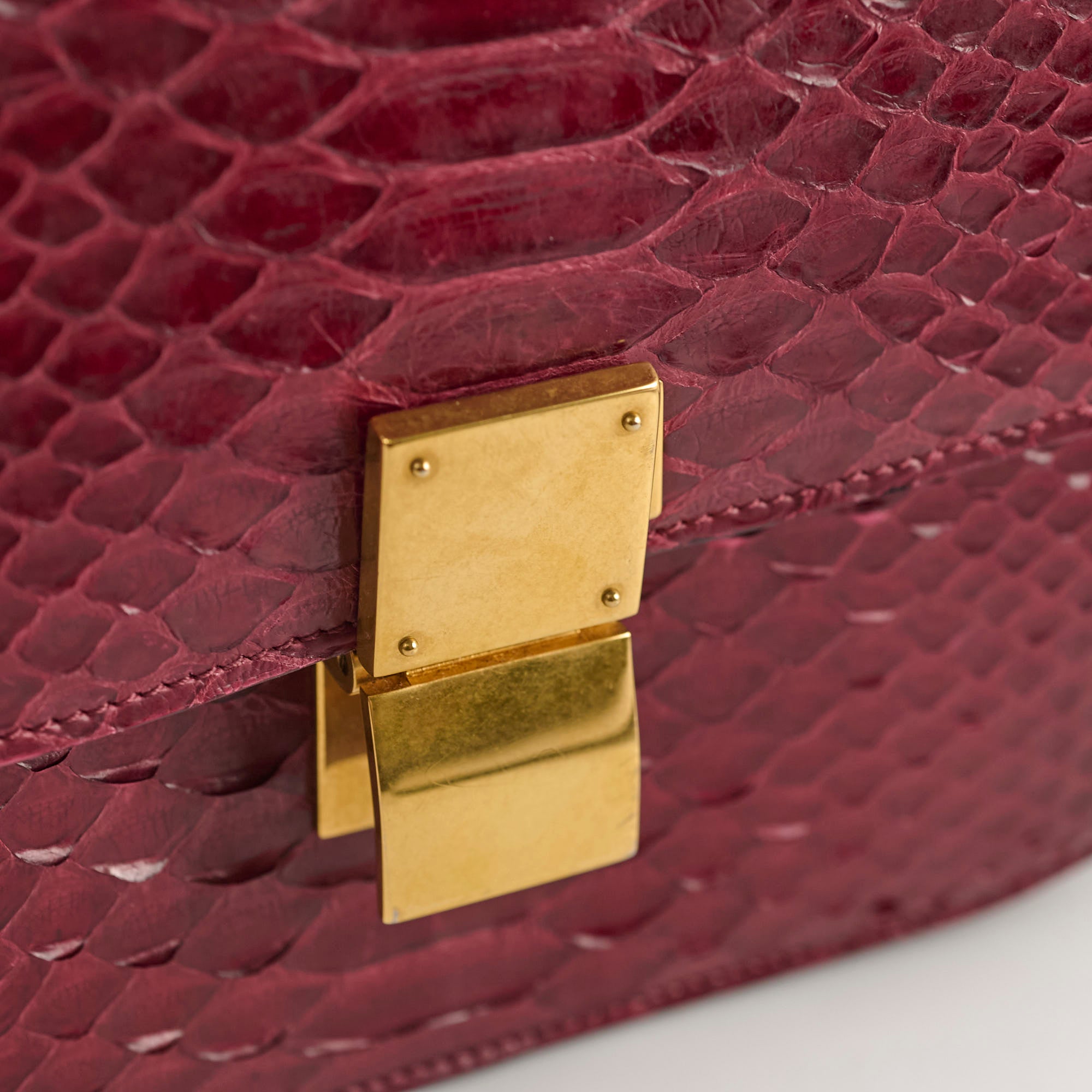 Celine Python Medium Classic Box Bag in Burgundy - Luxury Crossbody Purse for Women, Perfect for Work, Evening & Special Occasions