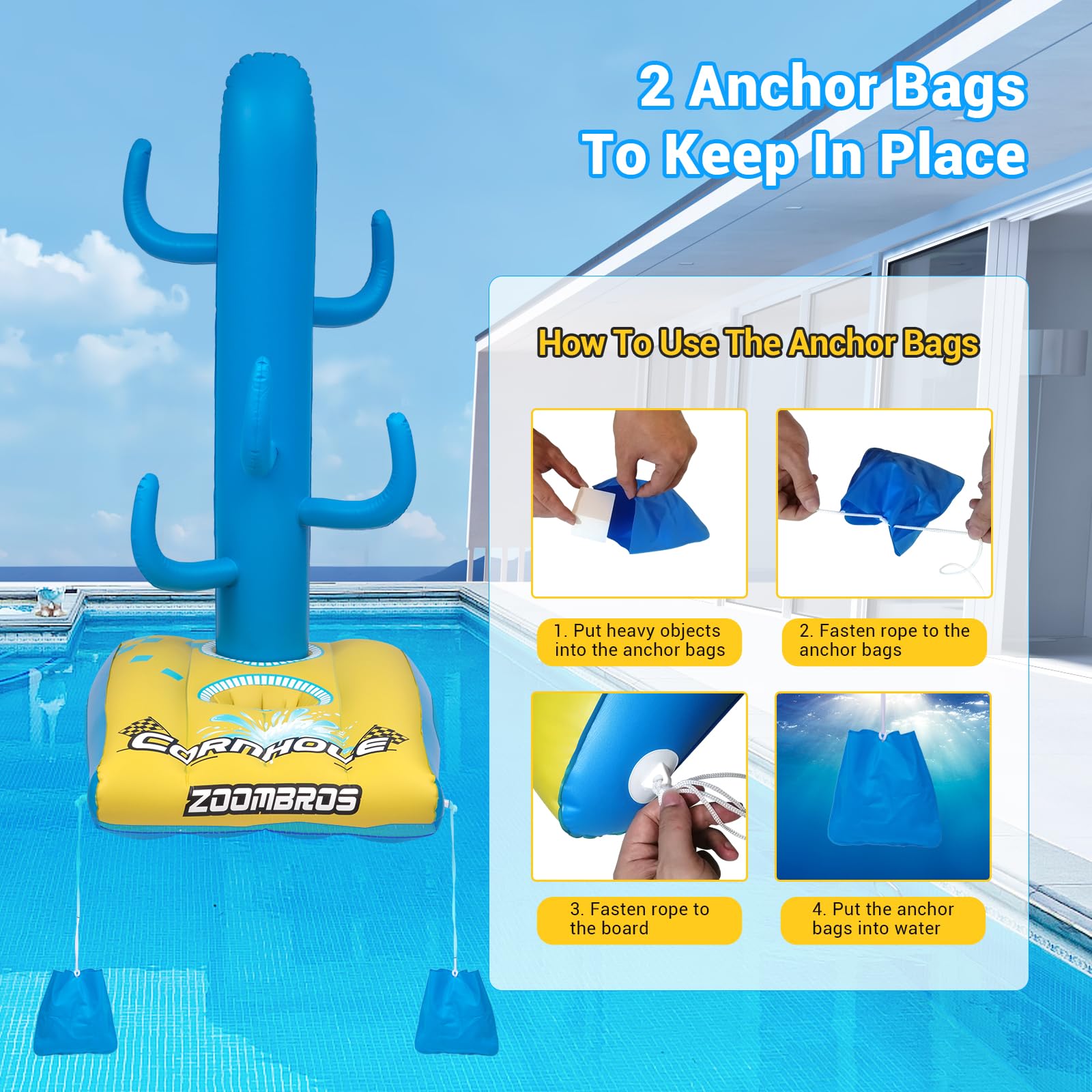 2-in-1 Inflatable Cornhole & Ring Toss Game Set with 6 Bean Bags - Floating Pool Party Games for Adults, Teens and Family - Perfect for Backyard BBQs, Beach Outings and Summer Pool Parties