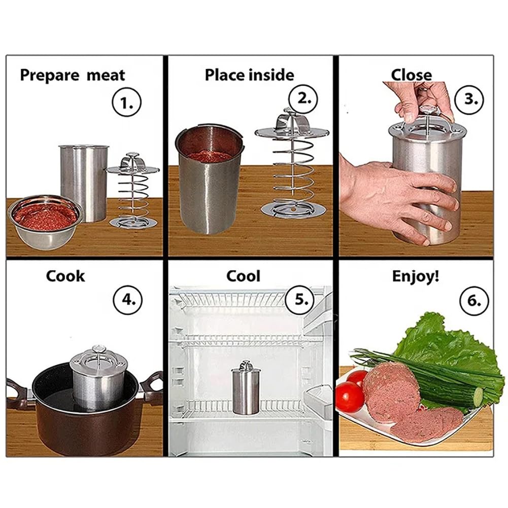 Stainless Steel Ham & Sandwich Meat Press Tool with Thermometer - Deli Meat Press Maker for Lunch, Cooking & BBQ - Heavy Duty Stainless Steel Meat Press Cooker with Flat Handle for Home & Commercial Use