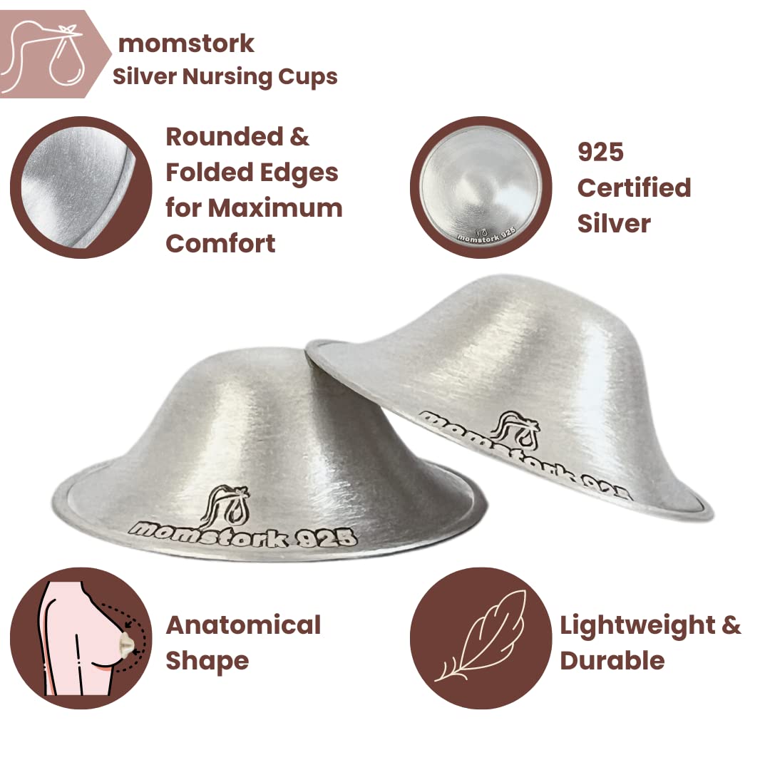 Original 925 Silver Nursing Cups - Nipple Shields for Sore & Cracked Nipples, Breastfeeding Relief & Protection for Newborns - Includes Suede Storage Case - Perfect for Comfortable Nursing at Home or On-the-Go