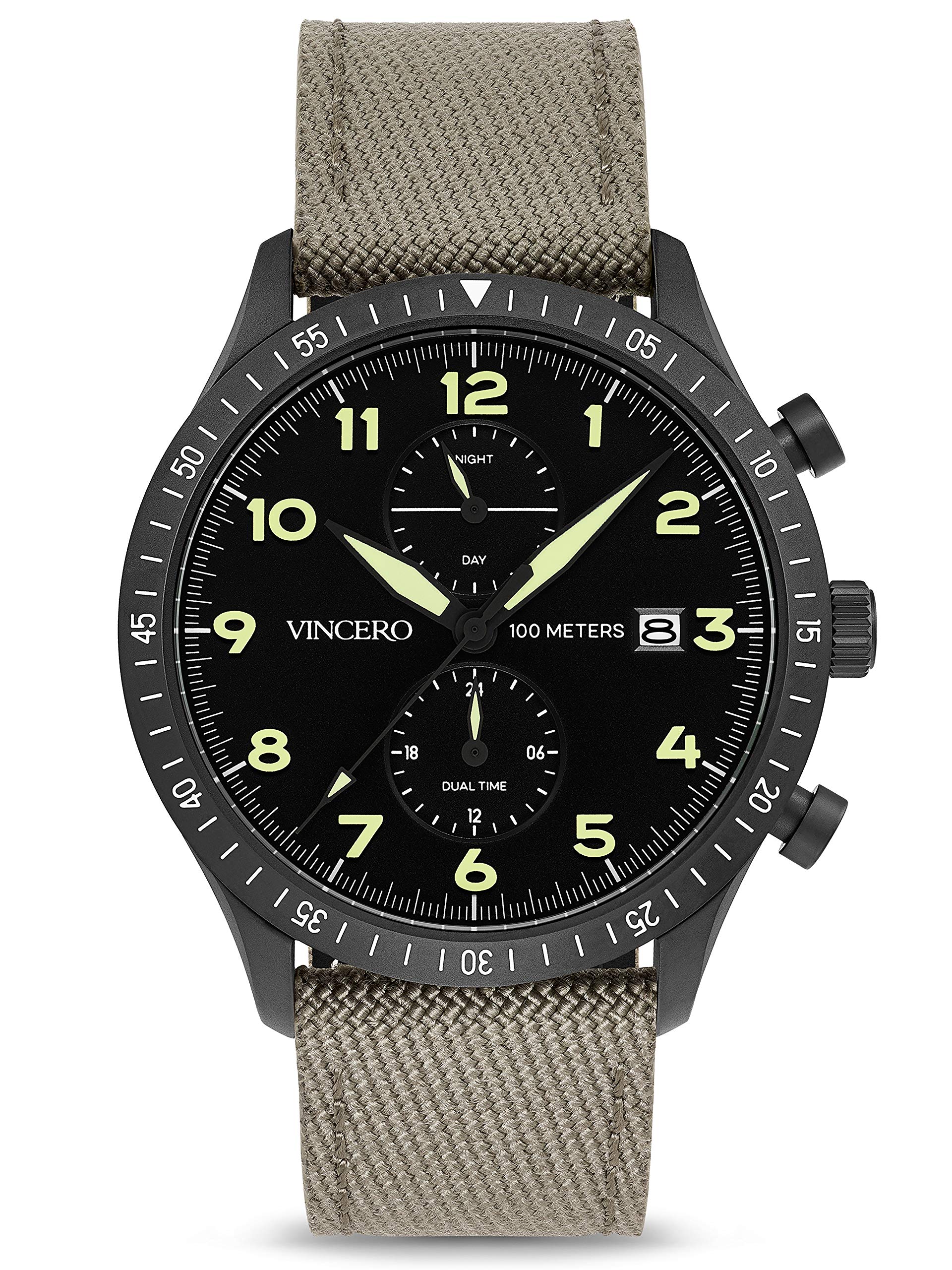 Vincero Altitude Men's Luxury Watch - 44mm Analog Stainless Steel Case with Genuine Italian Leather Band - Japanese Quartz Movement - Perfect for Business, Casual & Formal Occasions