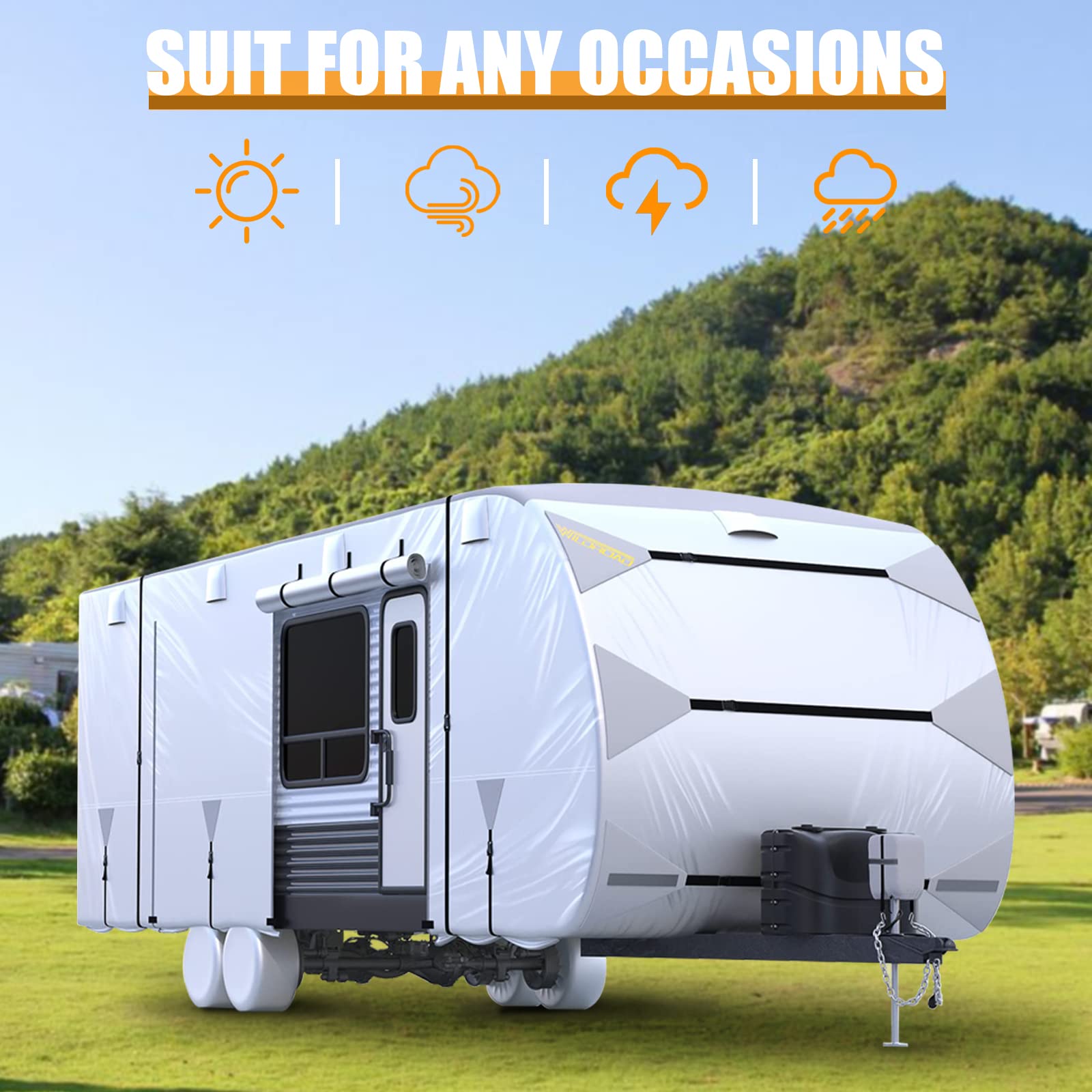 WILDROAD RV Cover 30'-33' - Heavy Duty Waterproof, Windproof & UV Protection Travel Trailer Cover with Reinforced Jack Cover - Perfect for Outdoor Storage, Winter Protection & Long-Term Camper Shelter