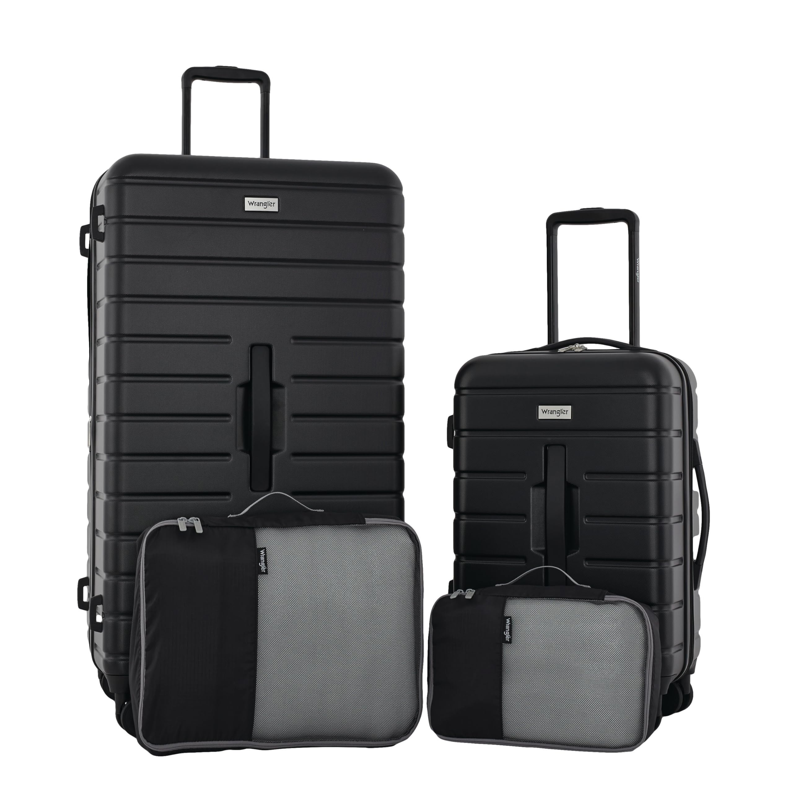 Wrangler Tall Trunk Luggage 4-Piece Set - Durable Black Suitcase Set for Travel, Business Trips & Family Vacations | Carry-On & Check-In Luggage Collection