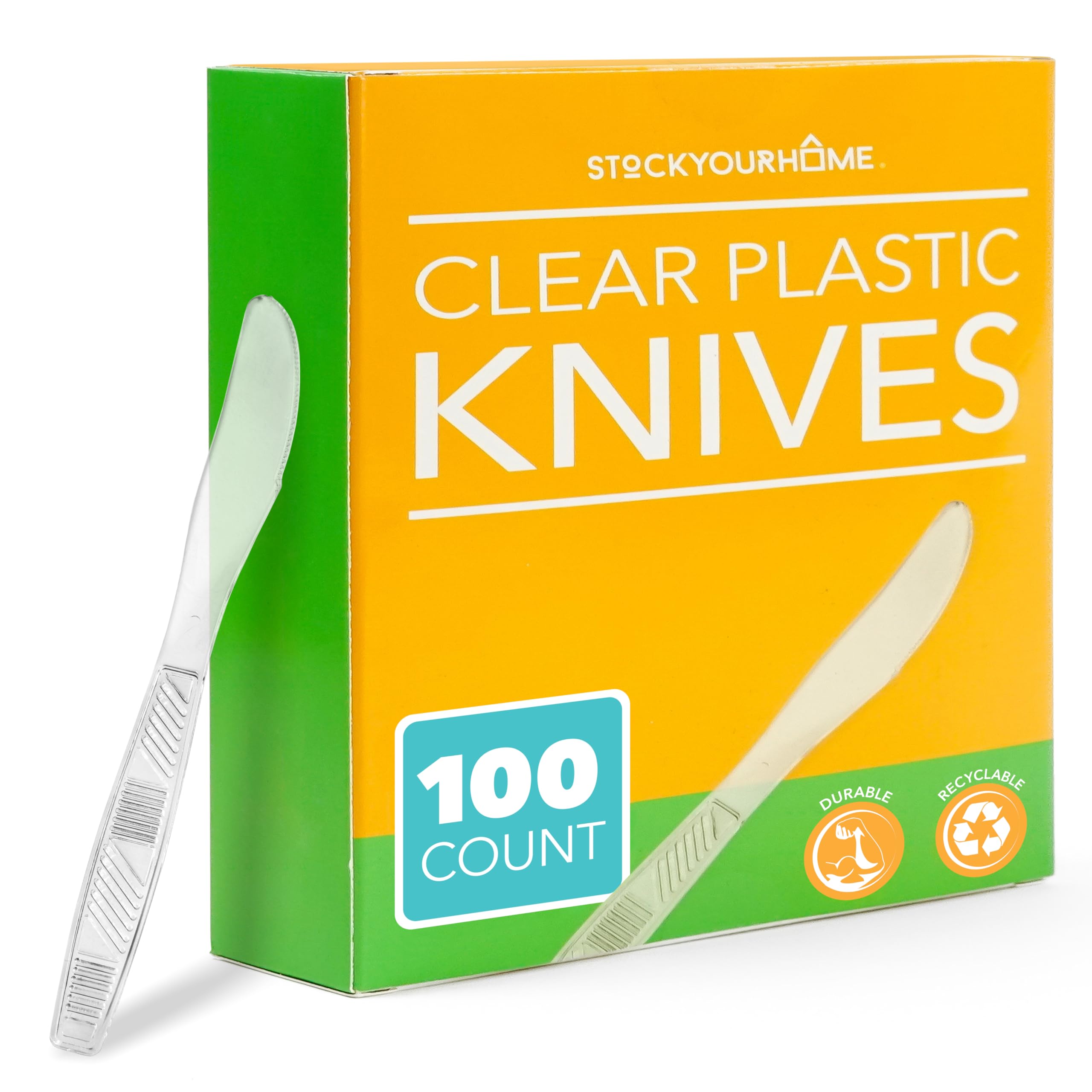 Stock Your Home Clear Heavyweight Plastic Knives - 100 Pack Bulk Disposable Cutlery | Durable Plastic Utensils for Parties, Picnics, Catering & Events