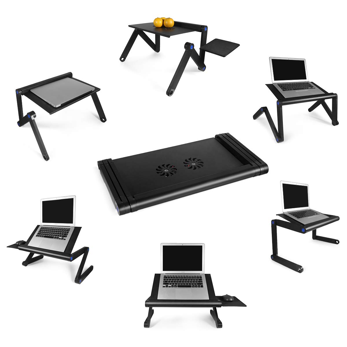 Adjustable Laptop Stand for Bed & Couch - Portable Ergonomic Laptop Table with Cooling Fan, Foldable Lap Desk for Work, Study, Gaming & Watching Movies in Bed or Living Room (Black)