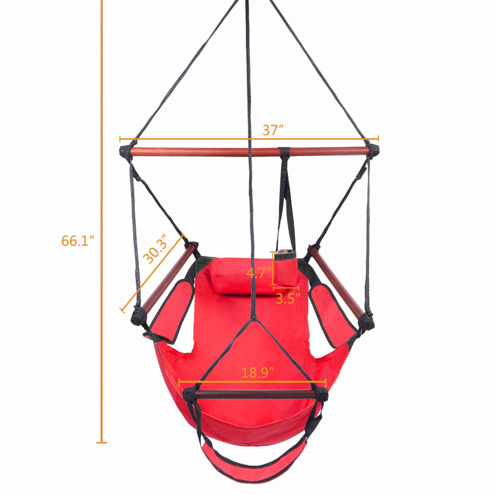 Comfortable & Durable Cotton Canvas Hammock Chair Swing - Indoor/Outdoor Hanging Seat for Bedroom, Patio, Garden, Yard, Deck - Perfect for Relaxing, Reading & Lounging (Red)