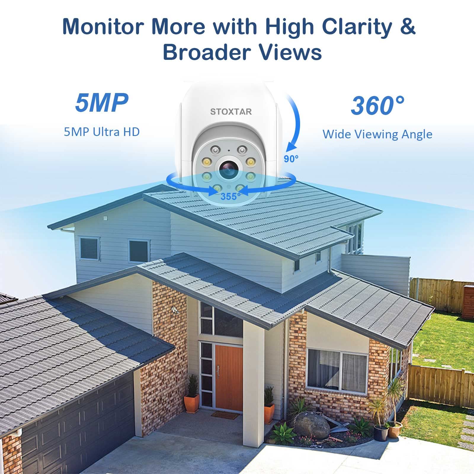 5MP 10CH PTZ Wireless Outdoor Security Camera System with 4 Cameras - IP66 Waterproof, 2-Way Audio, Auto Tracking, Human Detection, Night Vision, Spotlight & 1TB HDD for 24/7 Recording - Ideal for Home, Business & Property Surveillance