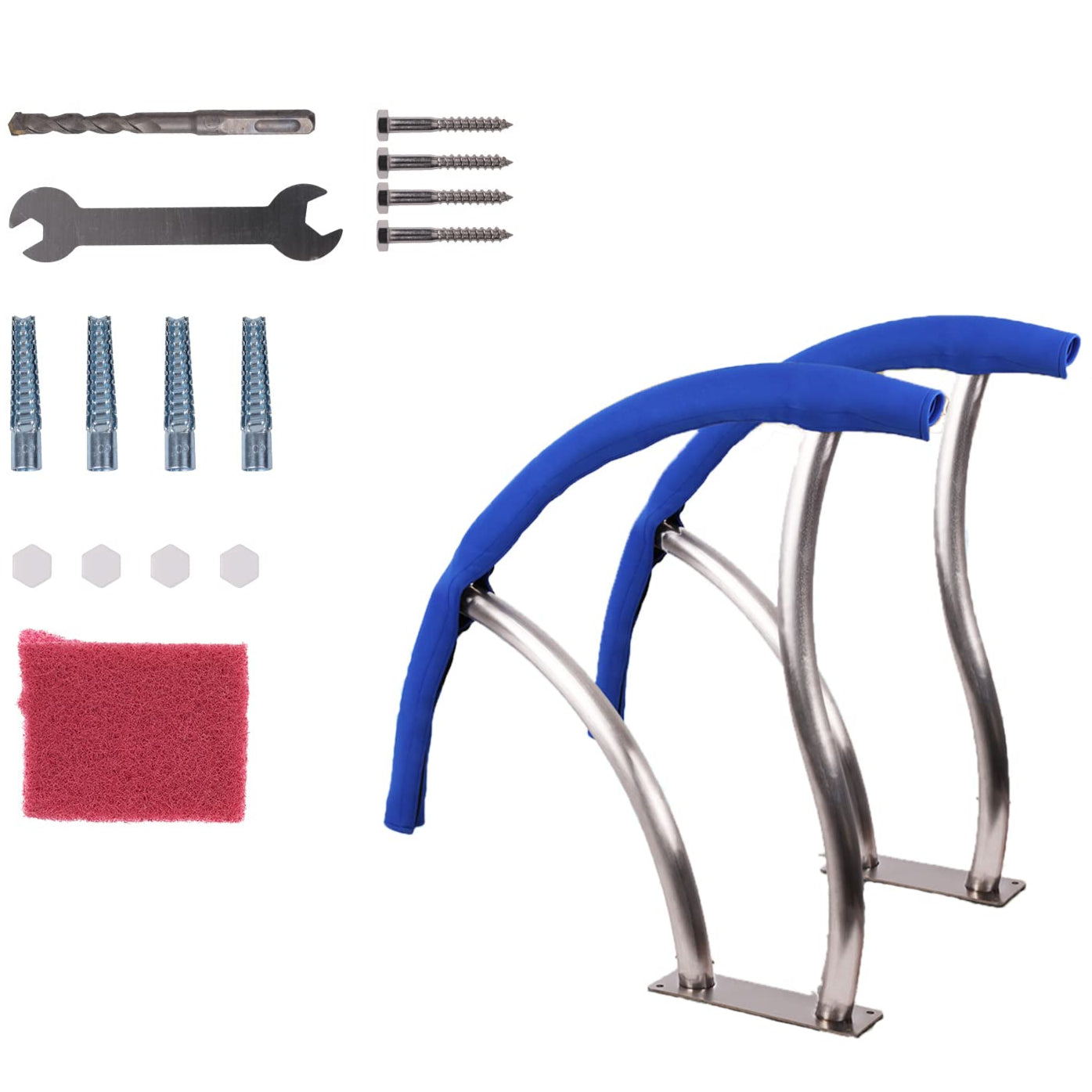 GARVEE 2-Pack 30x30 Inch Stainless Steel Pool Handrail - 304 Rustproof Swimming Pool Stair Rail with Blue Grip Cover, 250LBS Weight Capacity - Perfect for Inground Pools, Spa Steps, and Water Therapy Safety