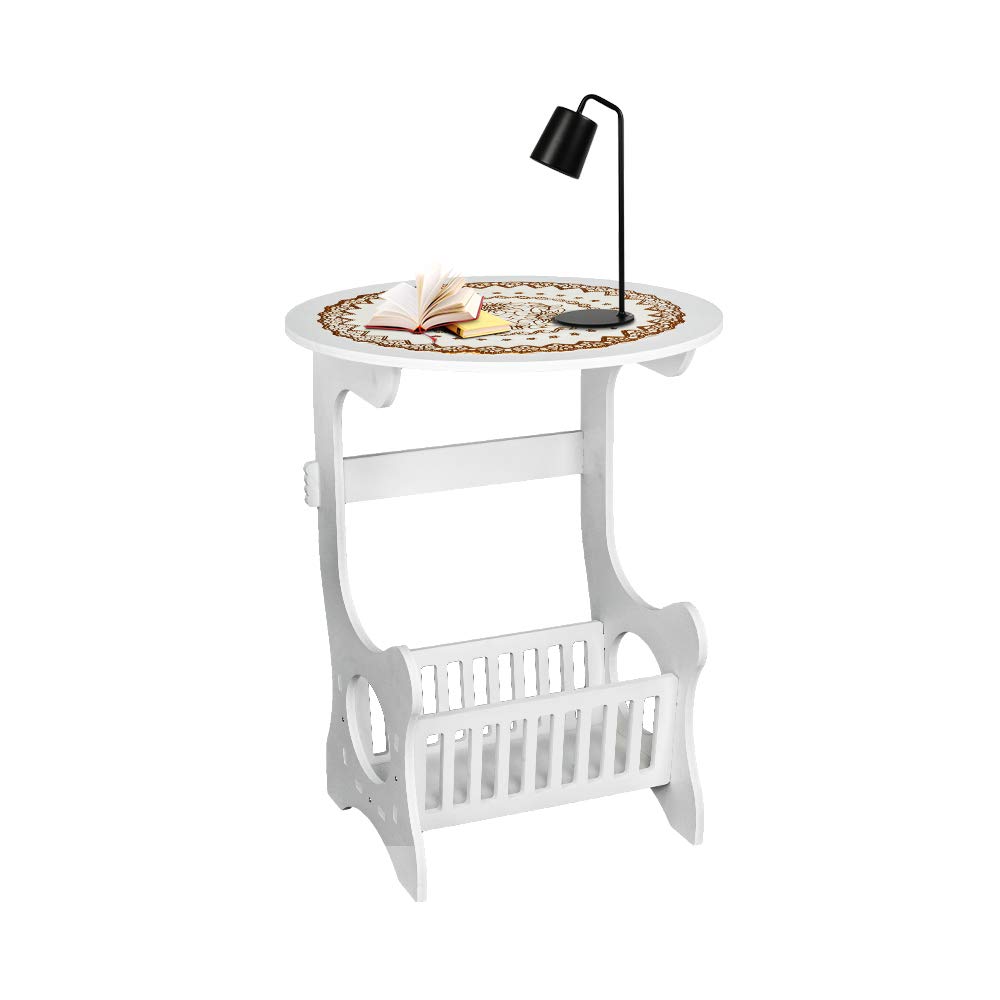 Modern Round End Table Side Table - European Style Nightstand with Storage Basket for Living Room, Bedroom, Balcony | Stylish & Functional Home Decor (White) - Perfect for Small Spaces, Coffee Table Alternative, Sofa Side Table