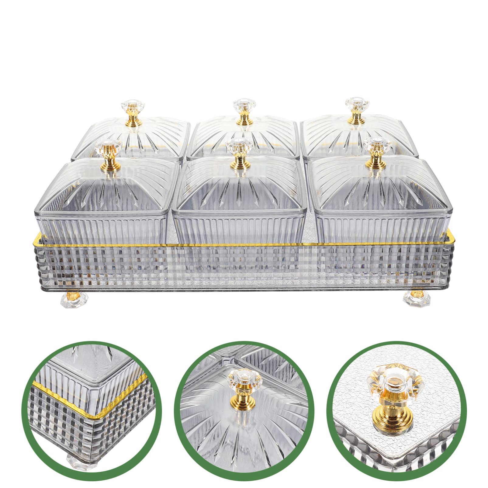 Cabilock 1 Set Clear Acrylic Divided Snack Tray with Lids - 3 Compartment Food Storage Container for Fruits, Nuts, Candy & Appetizers - Perfect for Home, Party, Hotel & Office Snack Organization