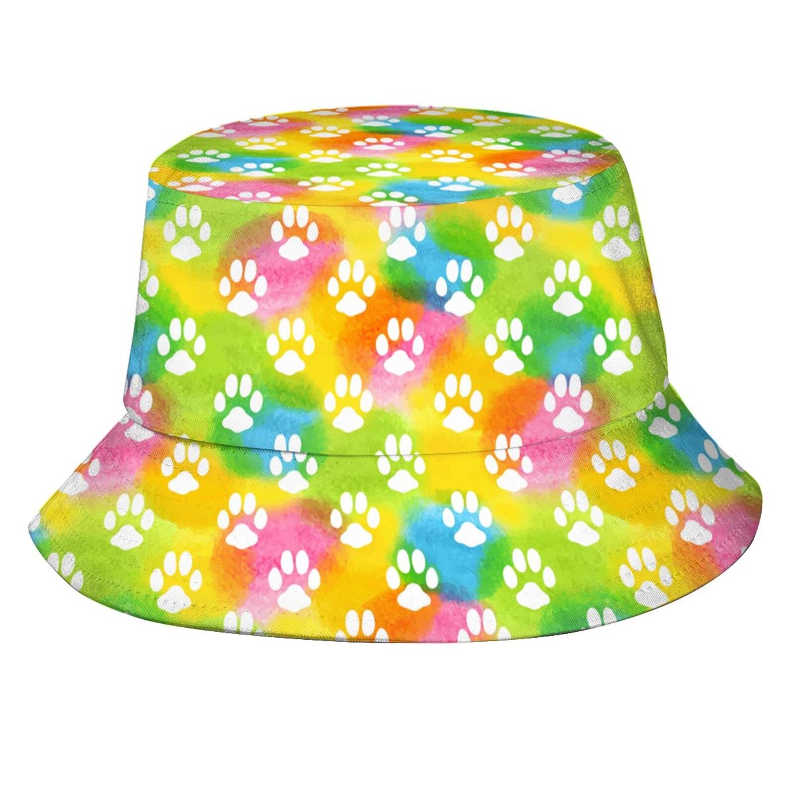 Stylish Unisex Dog & Cat Paw Print Bucket Hat for Men, Women & Teens - UV Protection Sun Hat for Travel, Beach, Fishing, Golf & Outdoor Activities