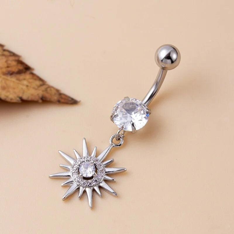 14G Surgical Steel Moon and Sun Top Mount Navel Ring - Hypoallergenic Belly Button Piercing Jewelry for Women | Perfect for Everyday Wear, Parties, and Body Piercing Enthusiasts
