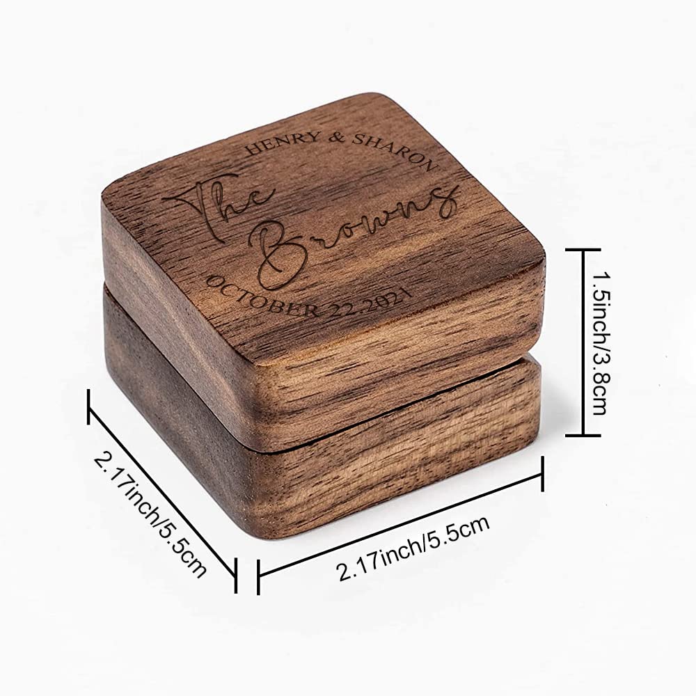 Personalized Engraved Wooden Wedding Ring Box - Custom Square Jewelry Box for Engagement & Wedding Rings - Proposal, Ceremony & Ring Bearer Gift - Perfect for Couples, Anniversaries & Special Occasions