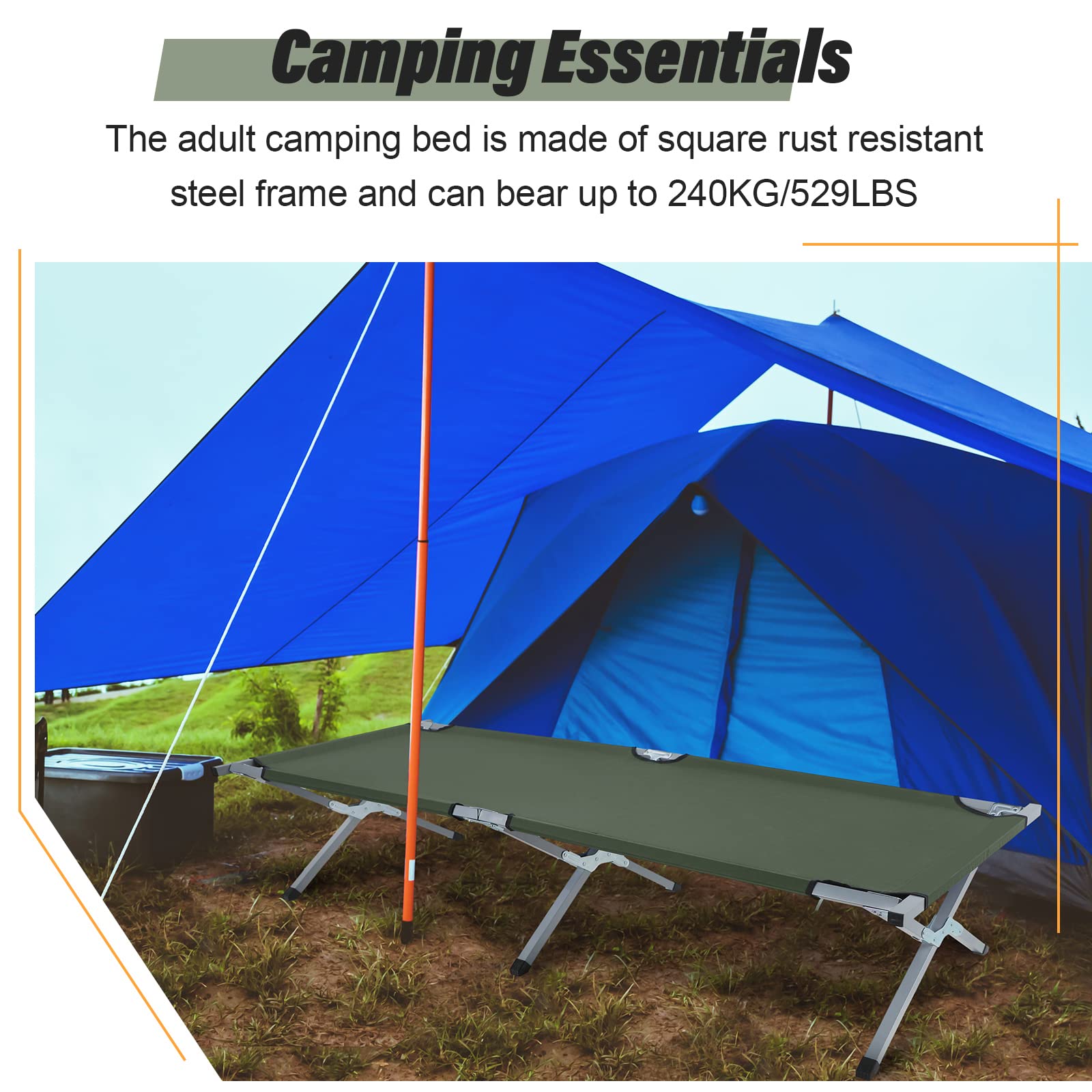 Geetery 2-Pack Folding Camping Cot with Carry Bag - Portable Twin Size Military Cot Supports 529 lbs - Army Green Outdoor Sleeping Bed for Camping, Travel & Emergency Use