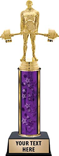 Custom Engraved Purple Powerlifter Male Trophy - Personalized Weightlifting Award for Competitions & Gyms - Crown Awards Prime for Bodybuilding Champions, Powerlifting Meets & Gym Recognition Ceremonies