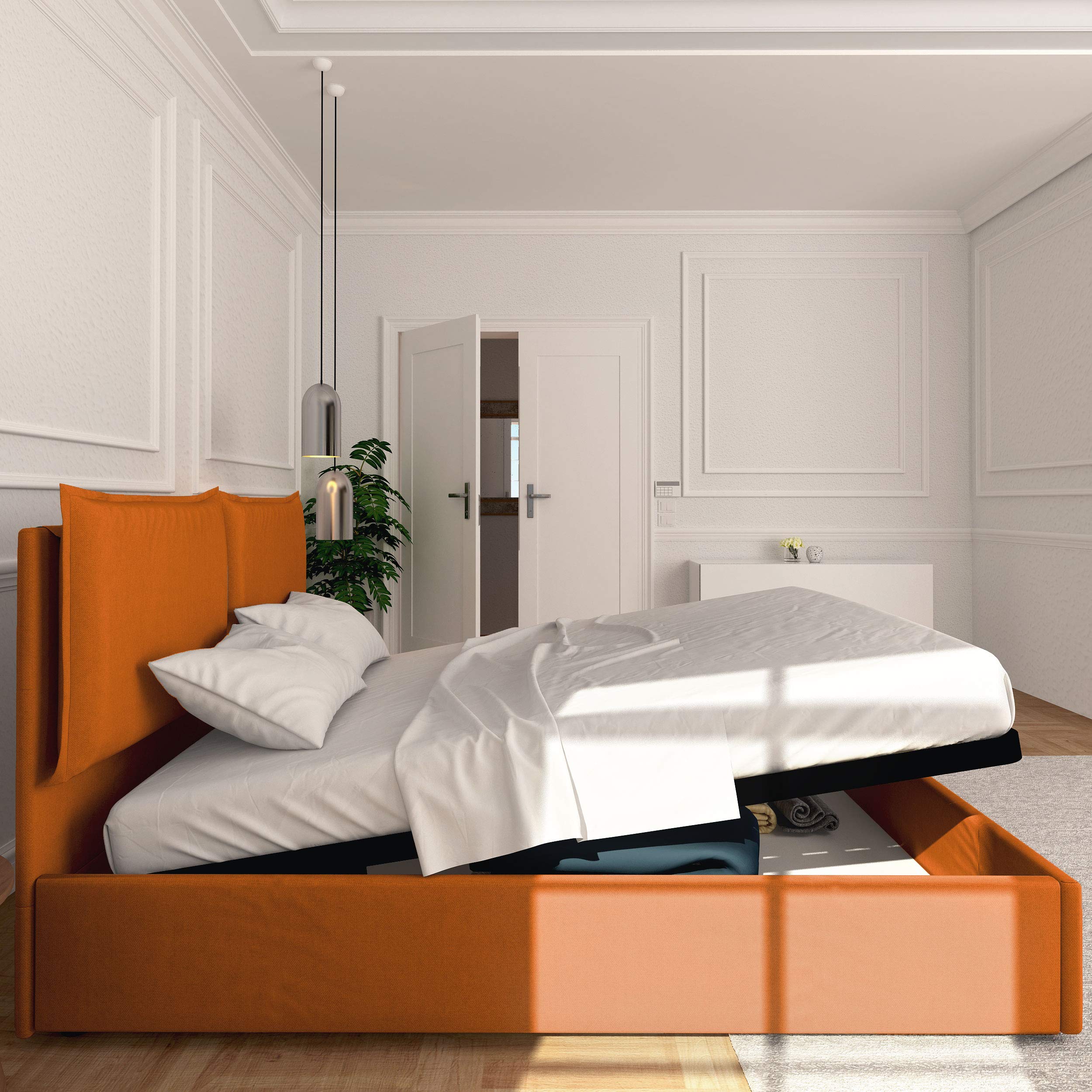 Baldiflex Licia Queen Size Bed Frame with Upholstered Headboard & Slatted Base - 160x190cm Synthetic Leather Platform Bed for Mattress Support, Modern Bedroom Furniture (Perfect for Master Bedrooms & Guest Rooms)