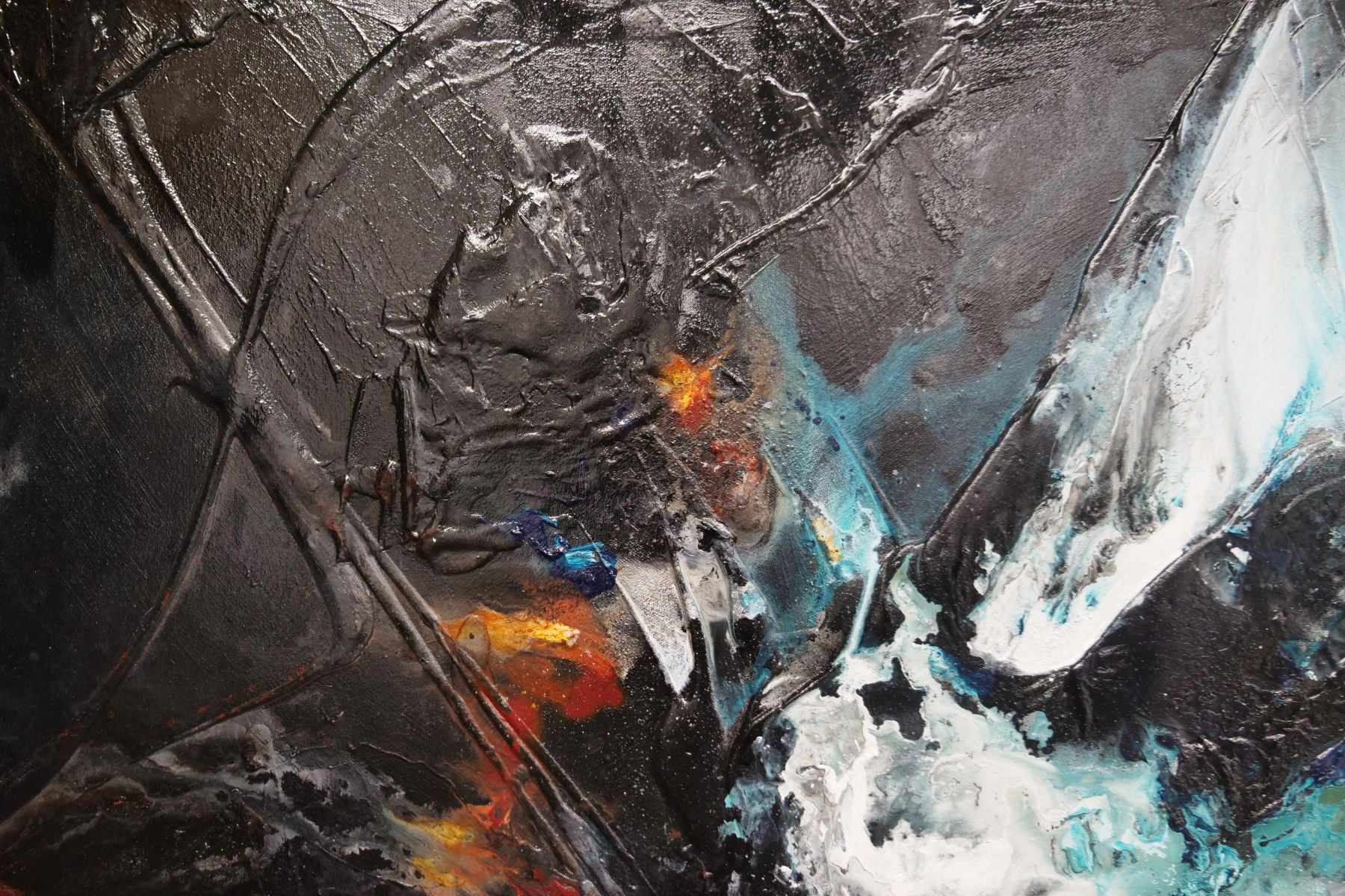 240cm x 100cm Teal Black White Textured Abstract Canvas Wall Art - Modern Home Decor for Living Room, Bedroom & Office | Large Contemporary Painting