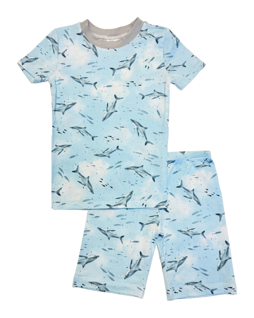 Shark Print Short Sleeve T-Shirt Set for Men & Women - Comfortable Casual Summer Outfit for Beach, Gym, and Everyday Wear