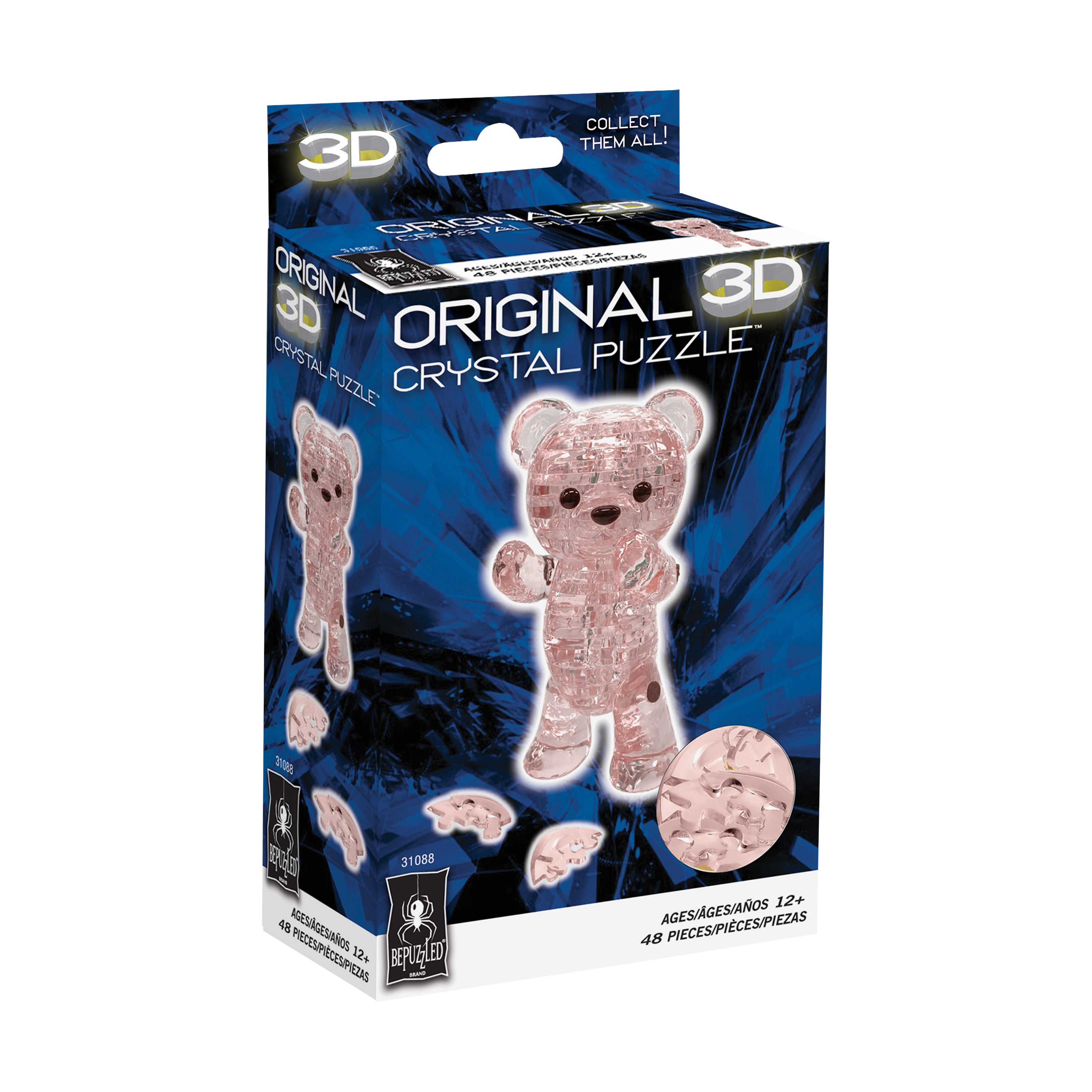3D Crystal Puzzle - Animated Teddy Bear 48-Piece Brain Teaser for Adults & Kids | Fun Educational STEM Toy for Family Game Night & Birthday Gifts