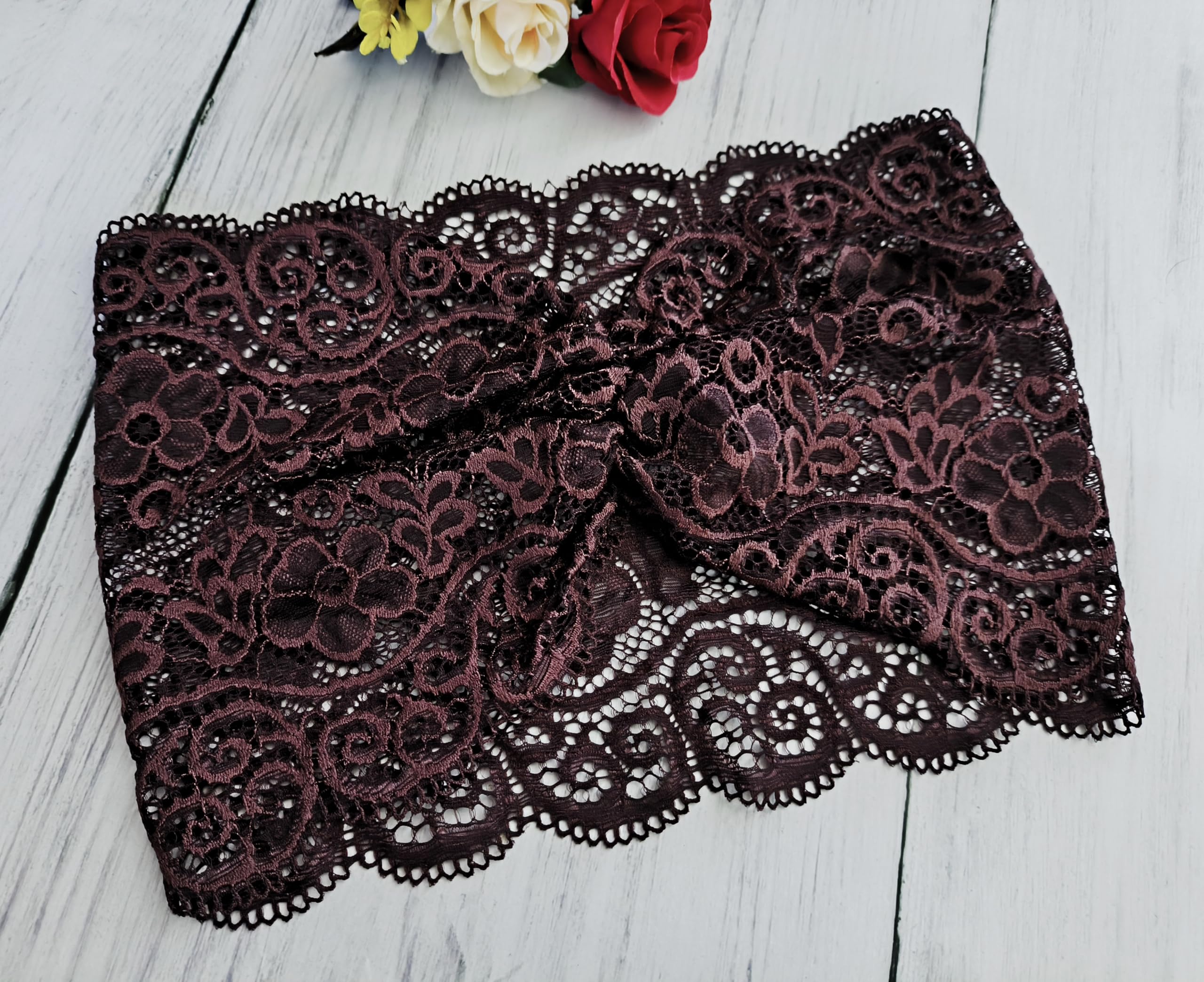 Women's Stretch Lace Headbands - Wide Turban Headwraps for Yoga, Workout & Everyday Wear - Soft & Comfortable Hair Accessories (Brown) - Perfect for Gym, Running, Sports and Fashion Styling