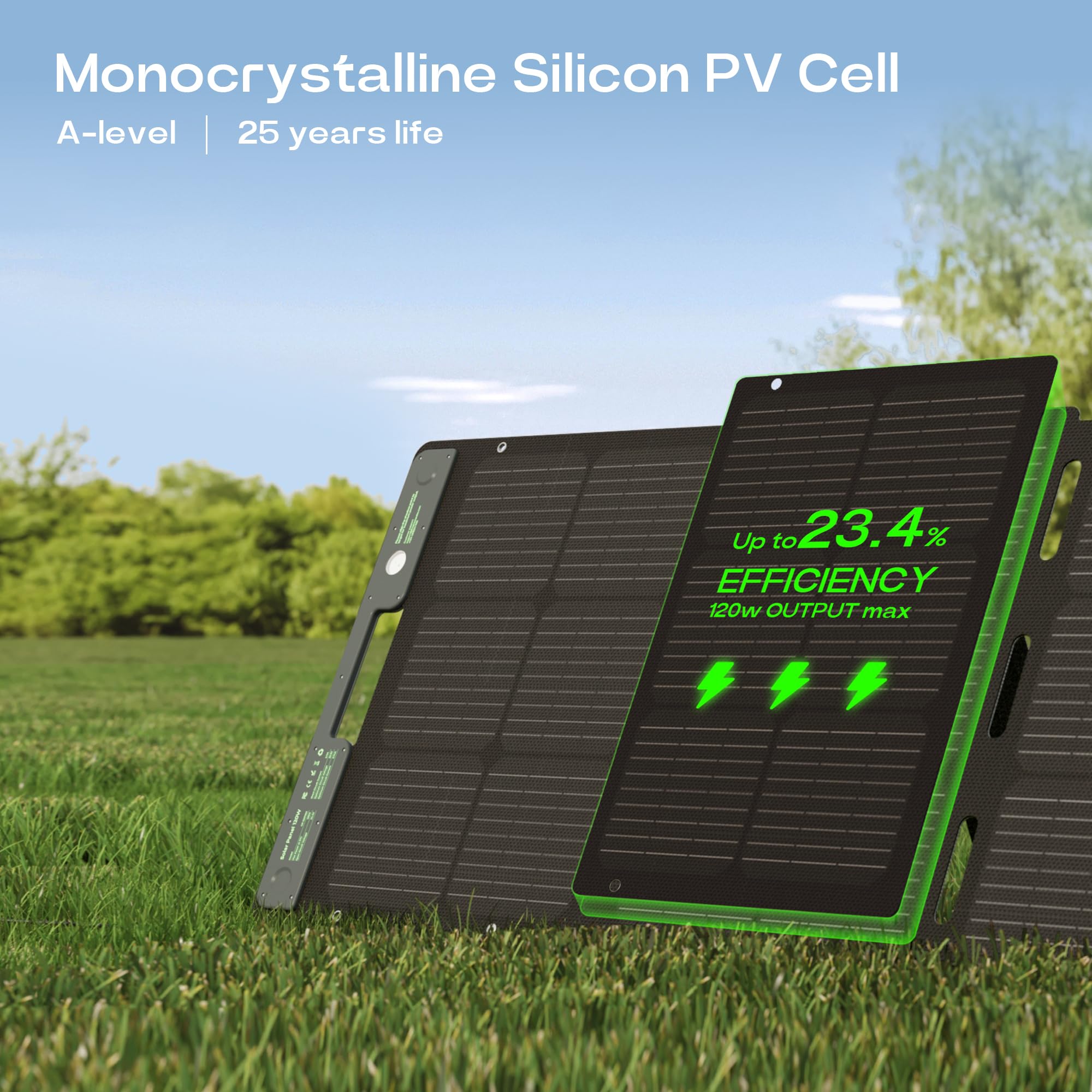 120W Portable Solar Panel for 300-1500W Power Stations | Foldable Solar Charger with High Efficiency A+ Monocrystalline Cells | IP67 Waterproof for Camping, RV, Off-Grid & Emergency Power | Compatible with Jackery, Bluetti, EcoFlow Generators
