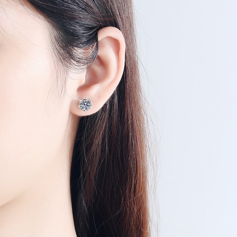 925 Sterling Silver Moissanite Snowflake Stud Earrings for Women - Elegant Holiday & Winter Jewelry Gift for Christmas, Party, Wedding