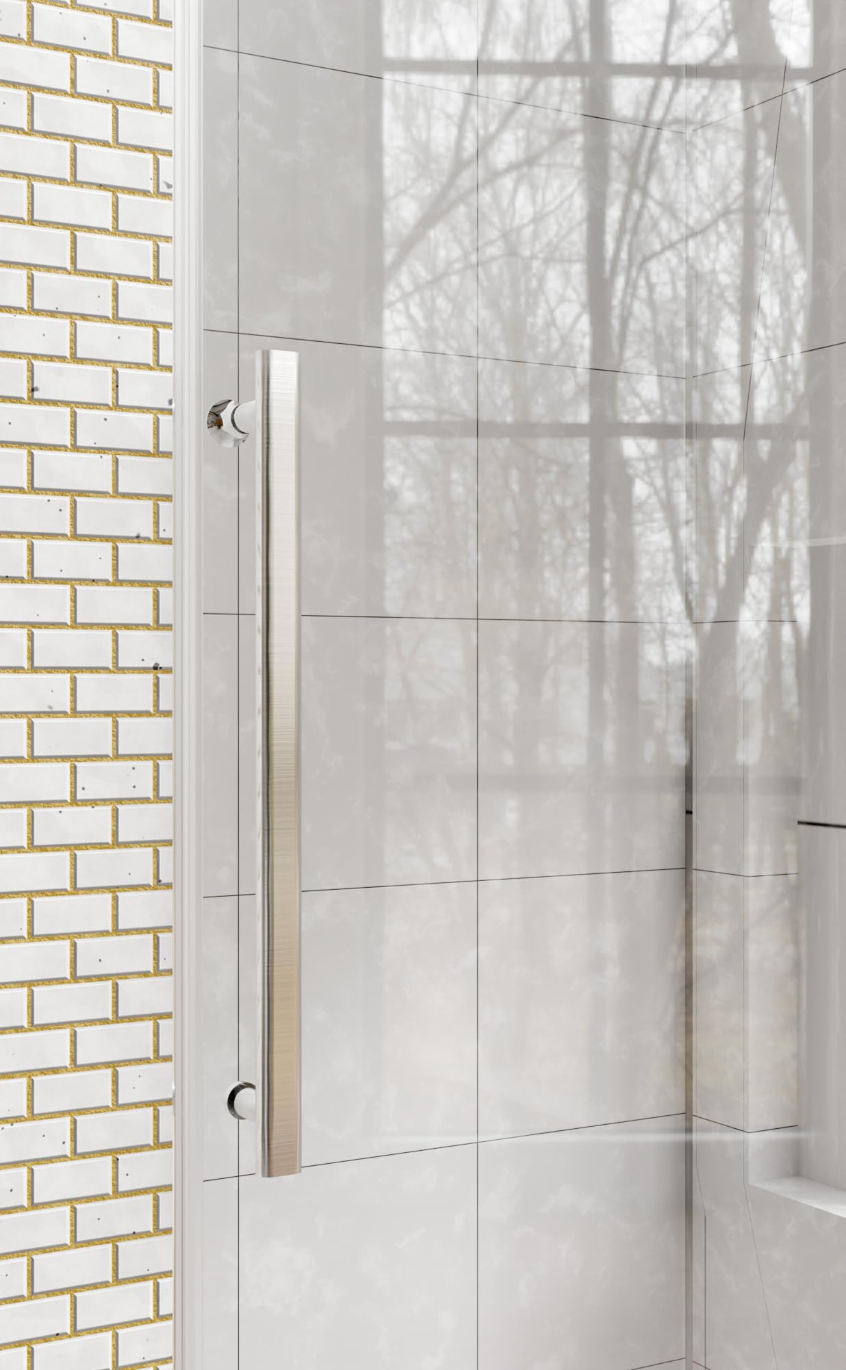 Gotland Frameless Shower Door 56-60 Inch Wide x 76 Inch Tall, Sliding Glass Shower Enclosure with Stainless Steel Handle, 5/16