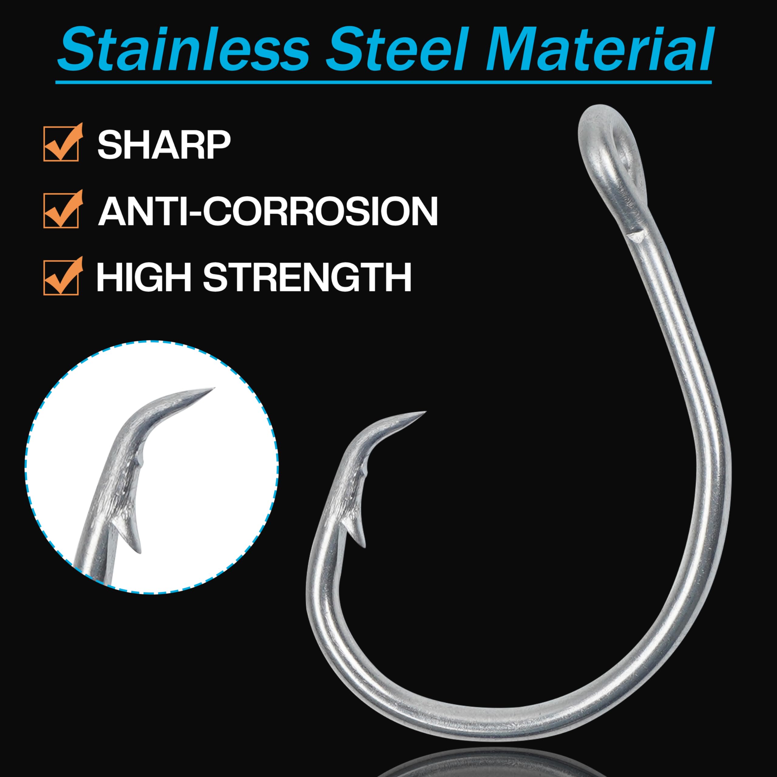 **20pcs Stainless Steel Saltwater Circle Hooks - Wide Gap Short Shank Fishing Hooks for Tuna, Catfish, Bass & Bluegill | Big Game & Inline Fishing Hooks for Ocean & Freshwater Angling**