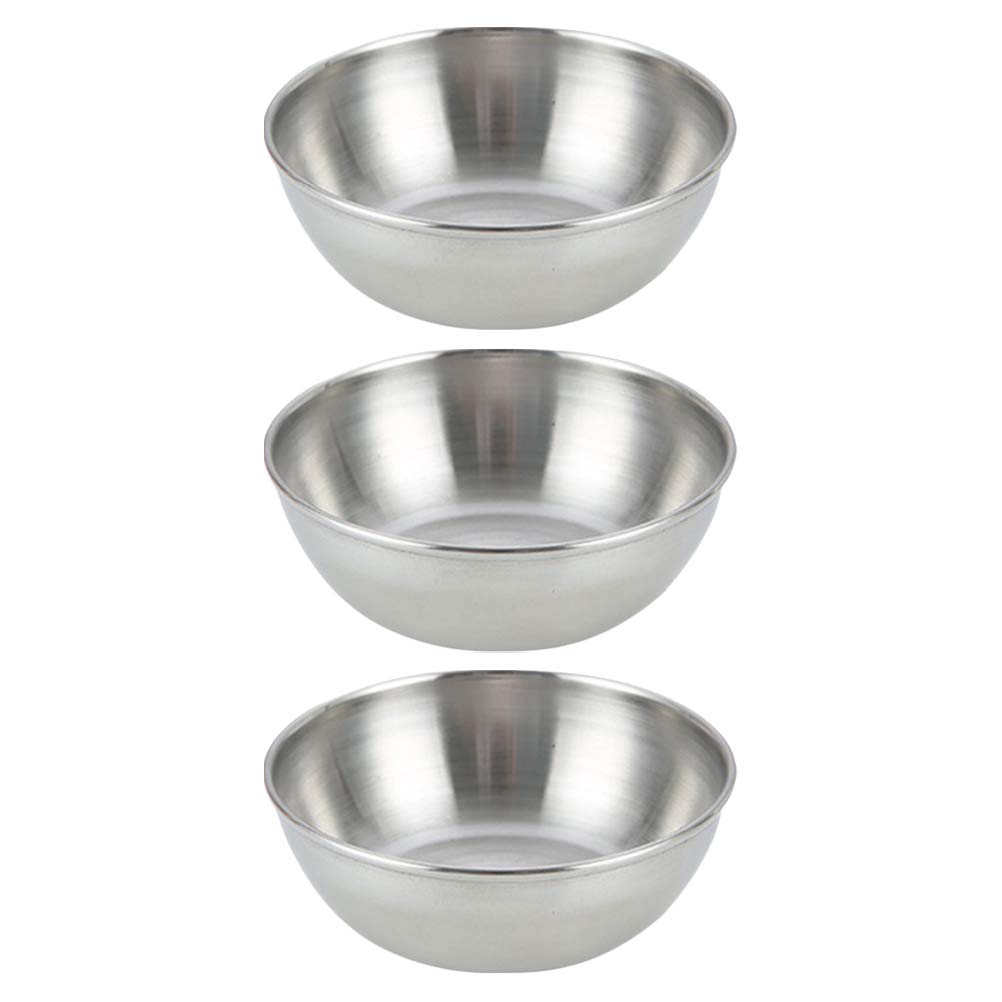 Premium 3-Piece Stainless Steel Sauce Dishes Set - Round Dipping Bowls for Seasoning, Appetizers & Condiments | Restaurant & Home Kitchen Use (Silver) - Perfect for Sushi, Salad Dressings & Party Snacks