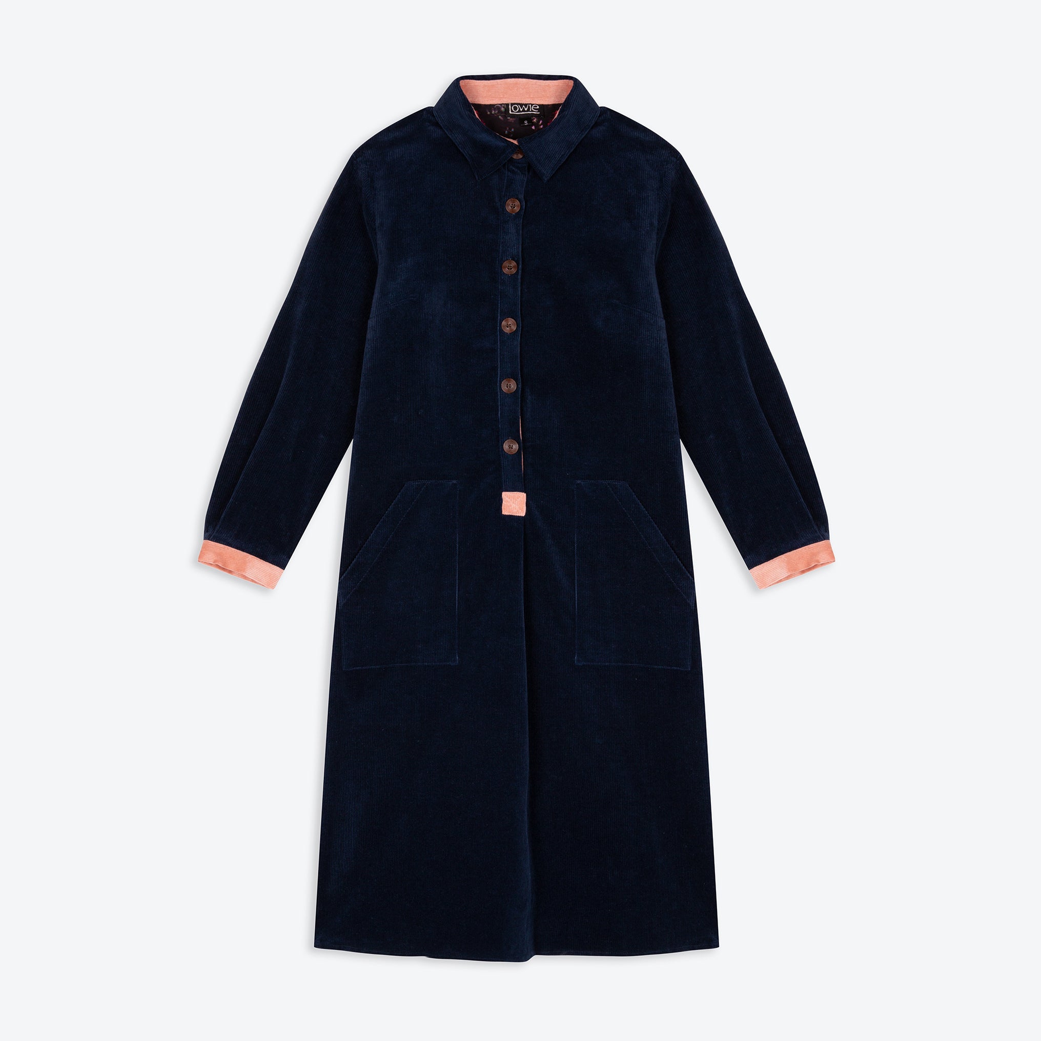 Lowie Women's Navy Blue Corduroy Shirt Dress - Casual Long Sleeve Button Down Tunic for Fall & Winter | Perfect for Office, Date Night and Weekend Outings