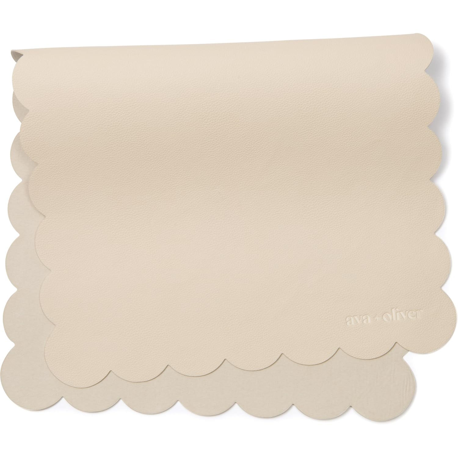 Vegan Leather Baby Changing Mat 16x30 Inches - Waterproof, Portable & Foldable Diaper Changing Pad for Travel - Easy Wipe Clean, Cream Scallop Design - Perfect for Nursery, On-the-Go & Diaper Bags