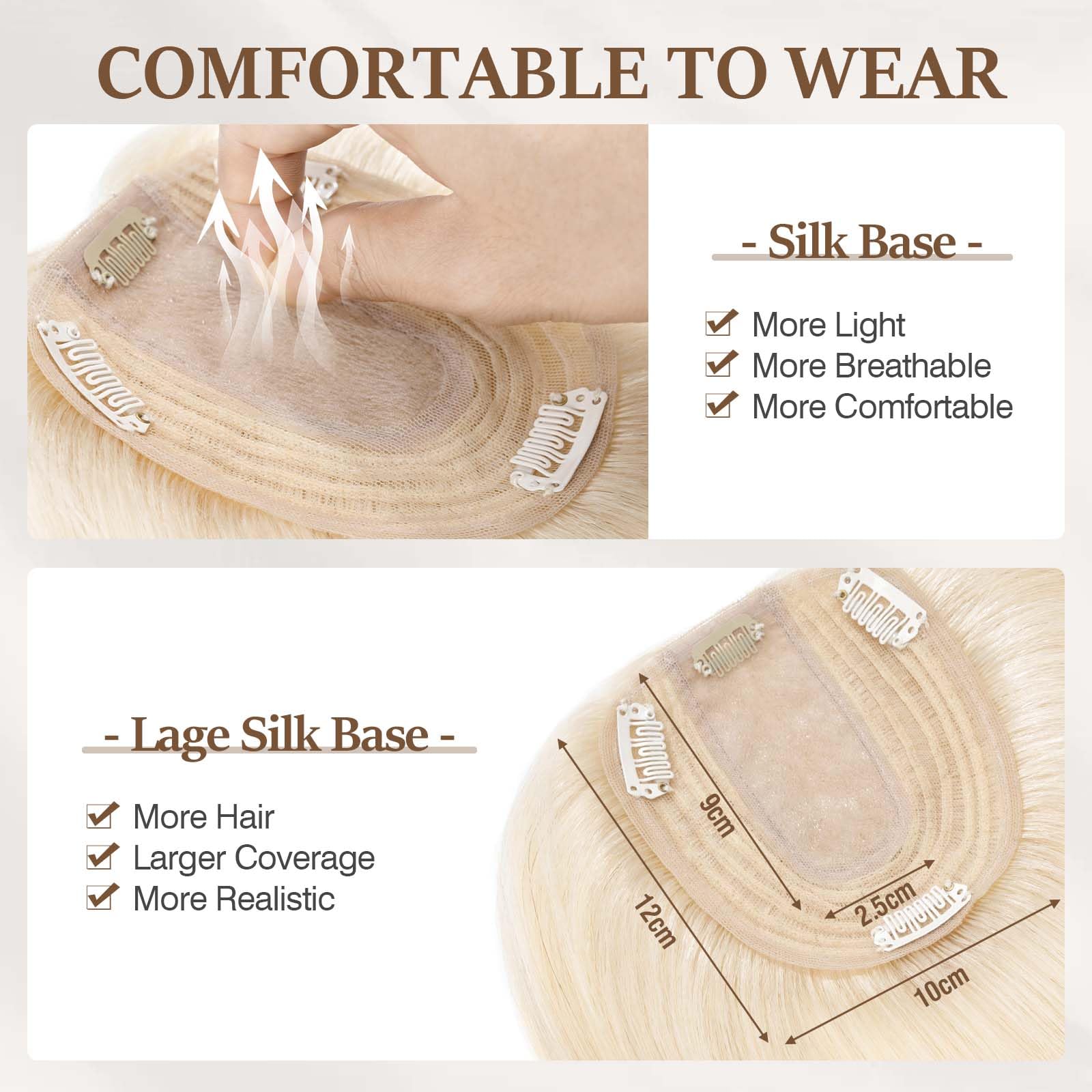 14 Inch Human Hair Toppers for Women - Real Silk Base Clip-in Hair Topper for Thinning Hair | #60 Platinum Blonde 45g | Perfect for Daily Wear, Special Occasions & Hair Volume Enhancement