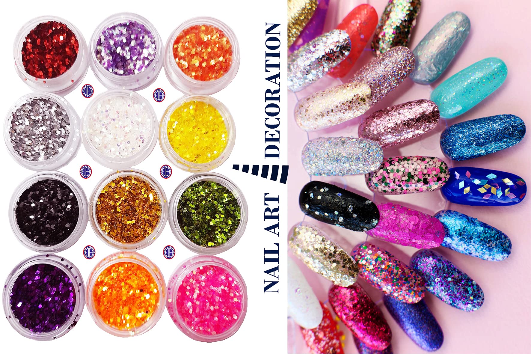 12 Colors Ear Lobe & Nail Art Glitter Set with Adhesive Glue - Perfect for DIY Jewelry, Nail Designs, and Creative Crafts