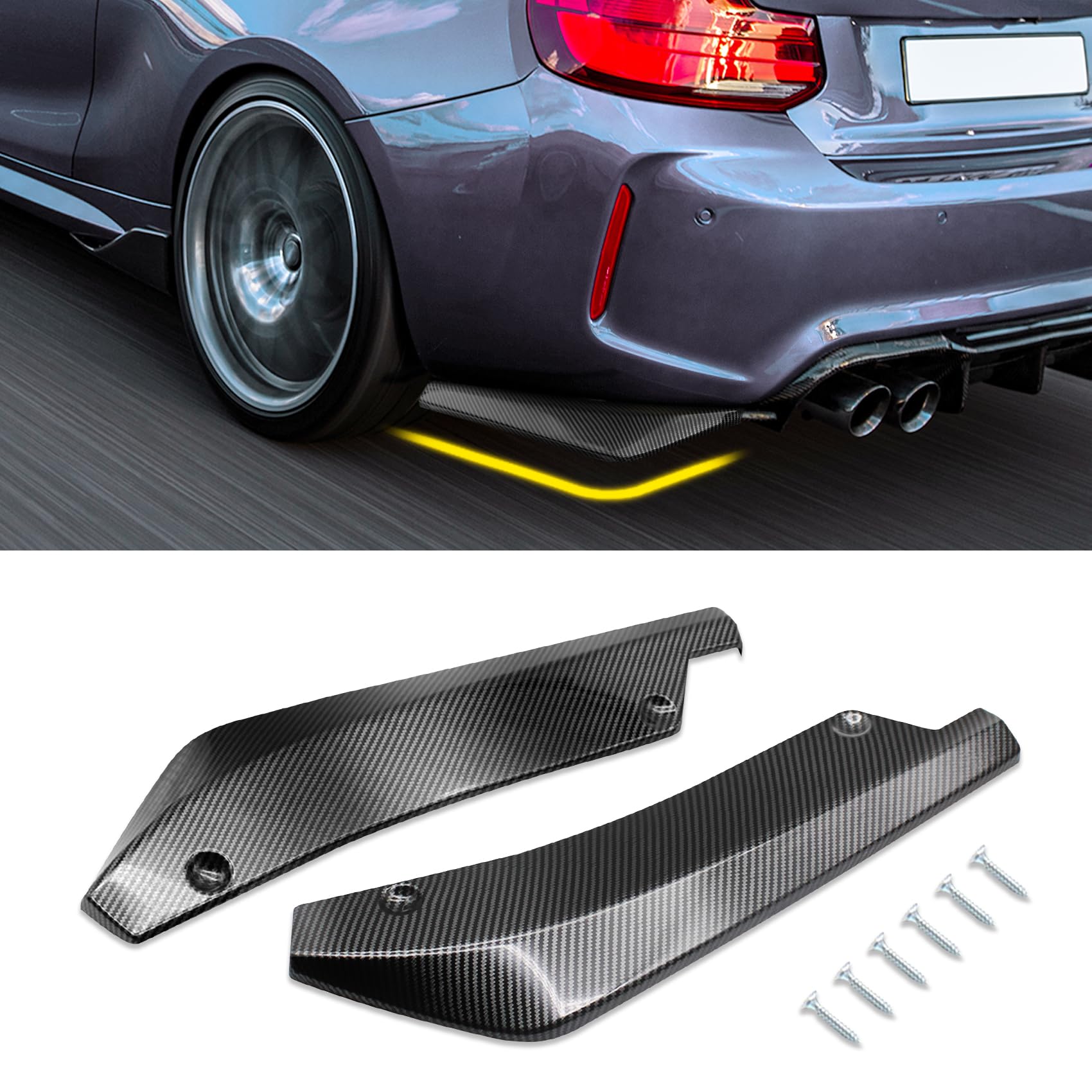 2PCS Universal Car Rear Bumper Guard Diffuser Splitter - Carbon Fiber Anti-Scratch Protection Lip Kit with Bolts for Side Fender Skirt | Perfect for Sedans, SUVs & Trucks to Enhance Style & Prevent Damage