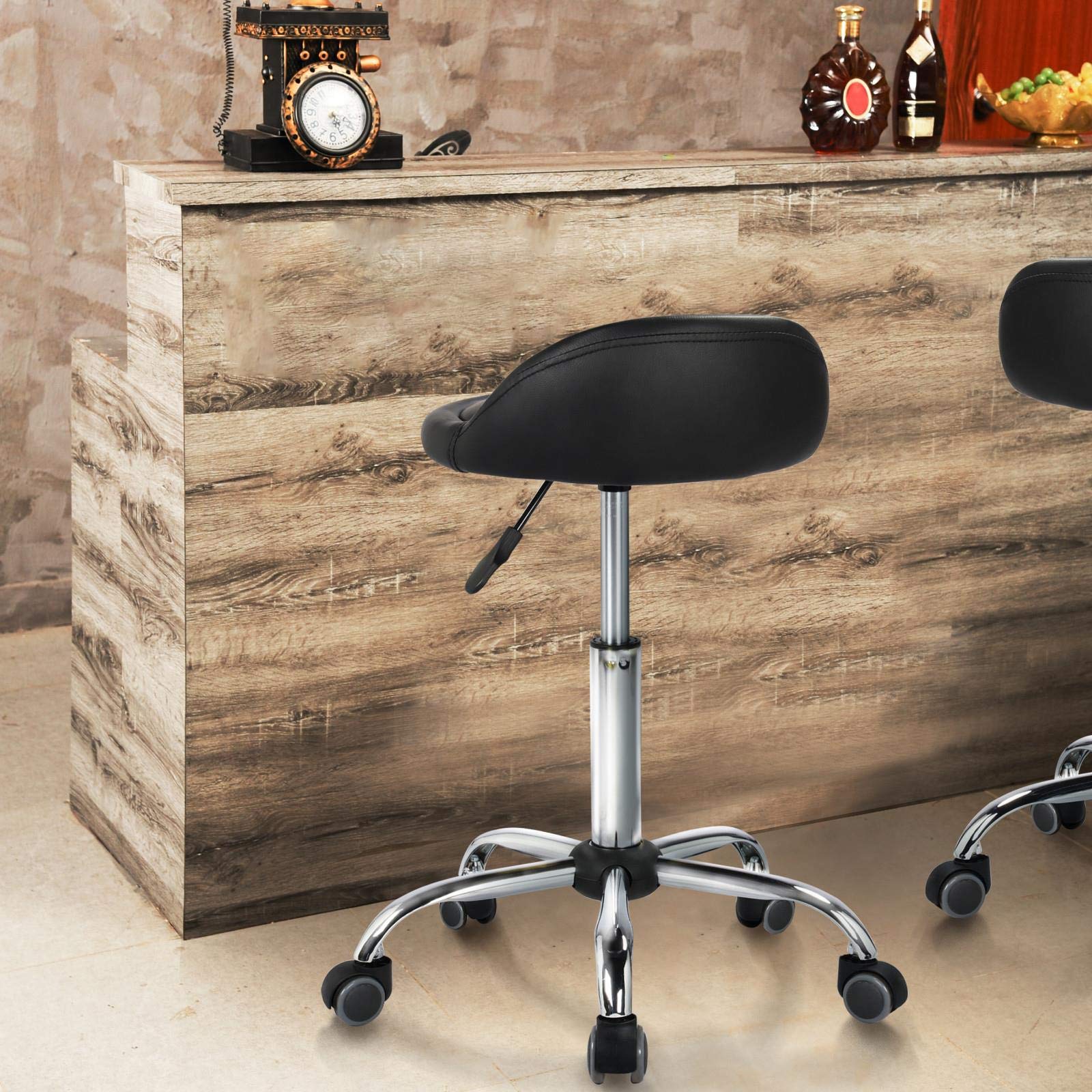 Yaheetech Adjustable Hydraulic Rolling Swivel Stool - Ergonomic Salon Chair with Backrest & Wheels for Tattoo, Massage, Facial Spa, Manicure & Dentist Clinic - Perfect for Professional Salons, Home Beauty Stations & Medical Offices (Black)