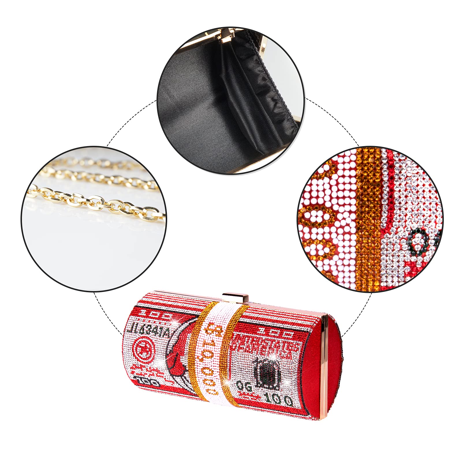 Sparkling Rhinestone Red Money Clutch Purse for Women - Elegant Crystal Evening Handbag with Diamond Bling for Wedding, Party & Special Occasions - Perfect for Prom, Date Night & Formal Events