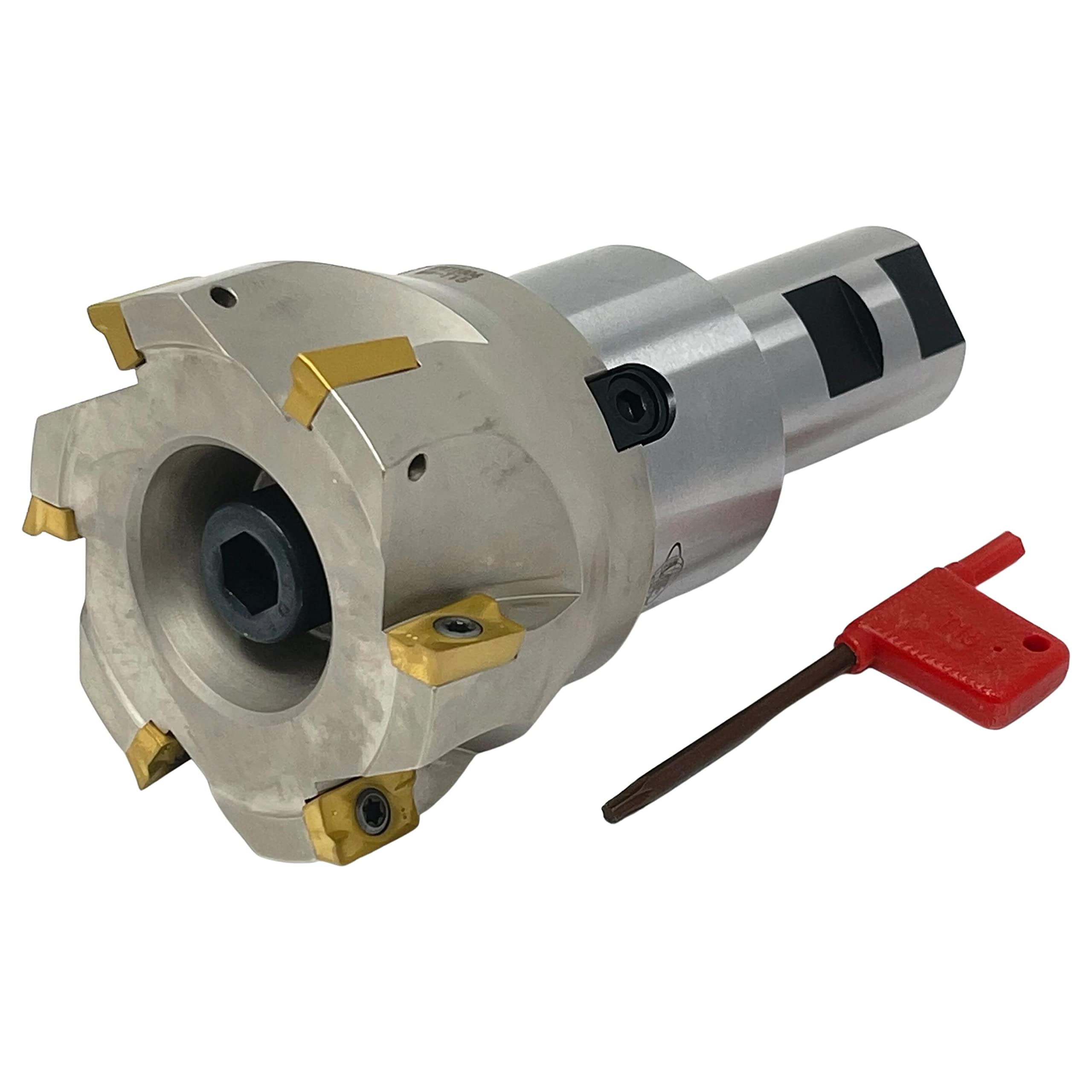 CME 3 Inch 90 Degree Indexable Face Mill with 1-1/4 Inch Weldon Shank Arbor - Includes APKT1604 Inserts & 6 Flutes for Precision Milling - Perfect for Metalworking, CNC Machining & Industrial Applications