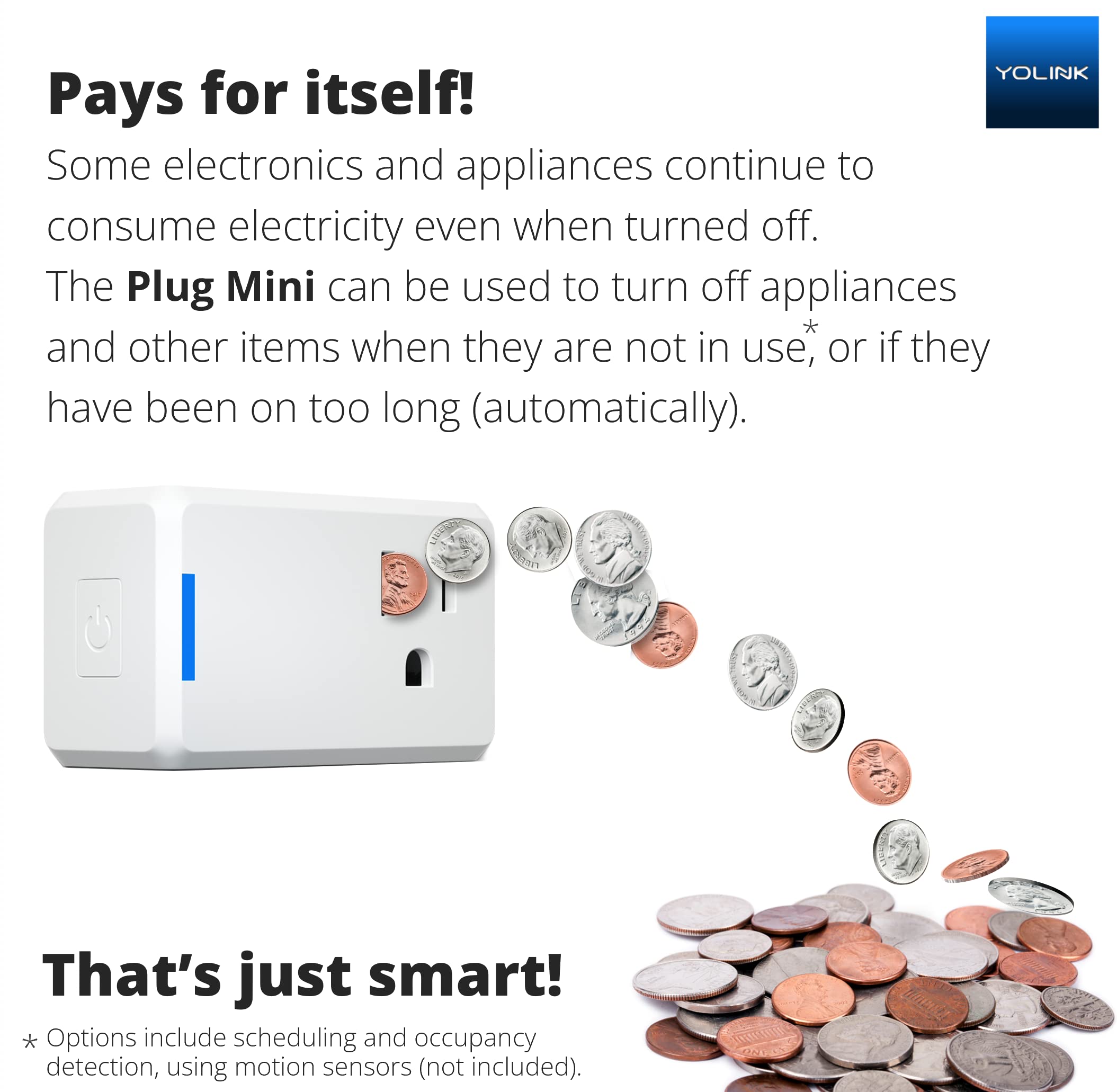 YoLink Smart Plug 4-Pack with Hub - 1/4 Mile World's Longest Range, Alexa & IFTTT Compatible, 10A Mini Outlet for Home Automation - Control Lights, Fans & Appliances Remotely from Anywhere - Perfect for Smart Homes, Vacation Houses & Energy Savings